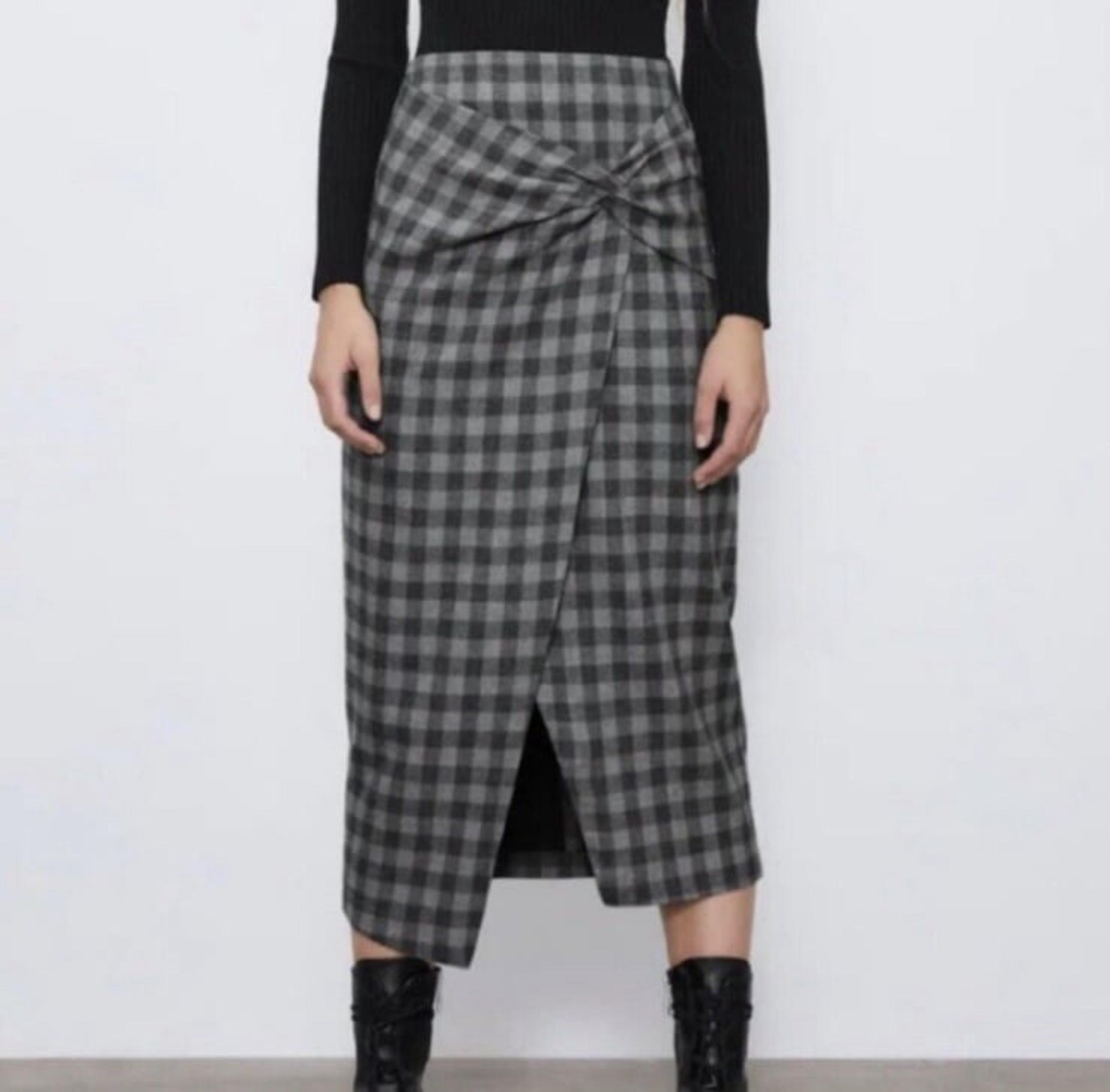 Zara Women Wrap Style Checked Skirt
