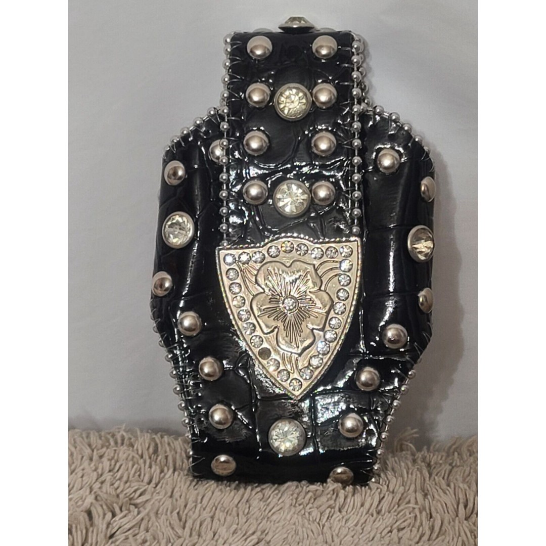 Montana West Cell Phone Case Bling Black Faux Leather Holster Clip Rhinestones