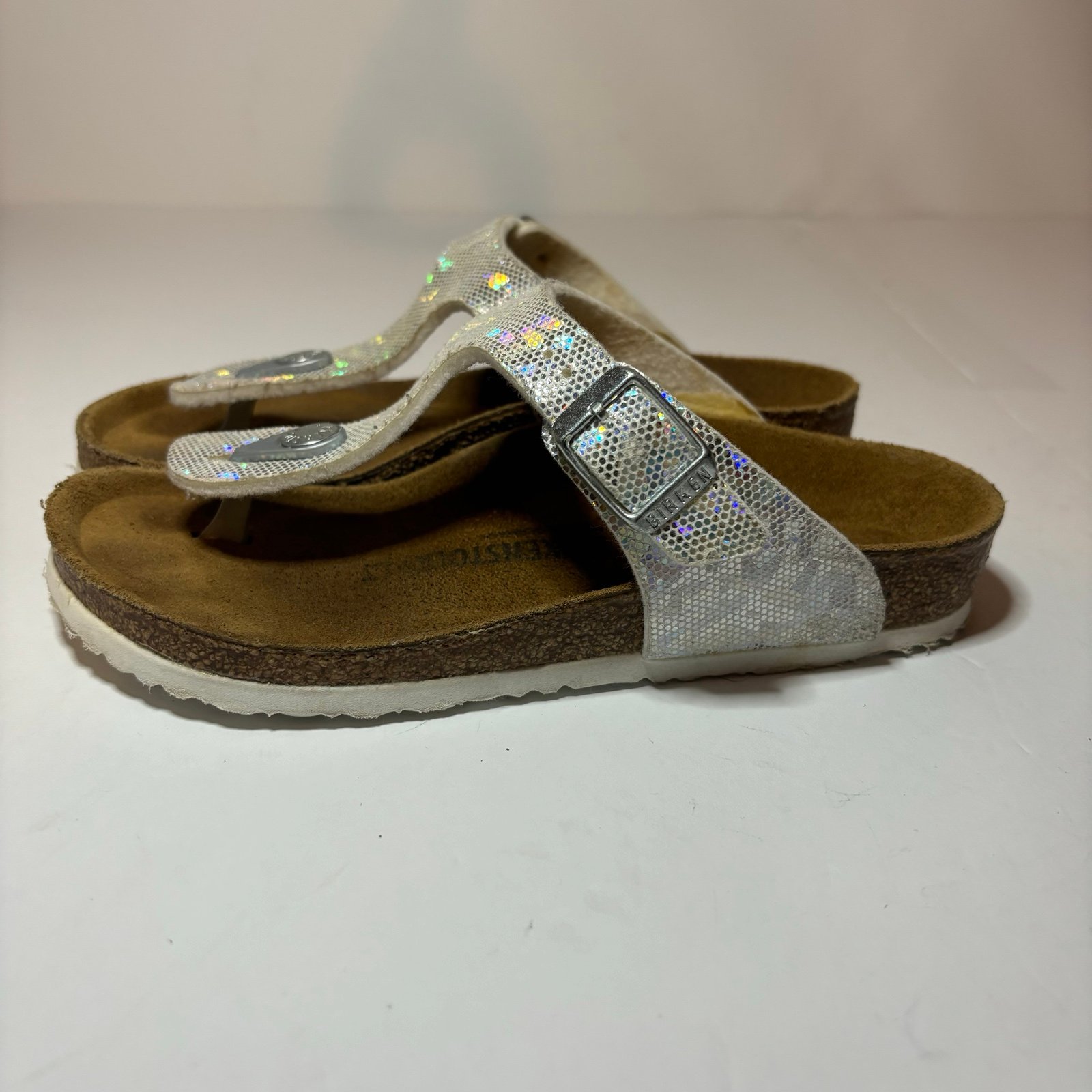 Birkenstock Big Kid Gizeh Sandals Oriental White Glitter Multi Sz 31 US 13 13.5