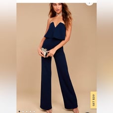 Lulus Power of Love Navy Blue Strapless Jumpsuit -L nwot