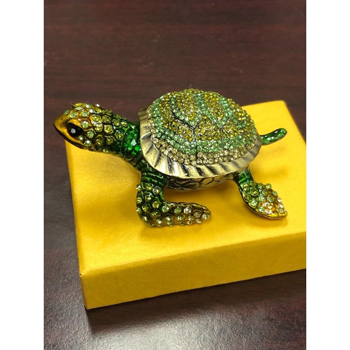 Cute Diamond turtles Hinged Trinket Box Hand-painted Animal Figurine