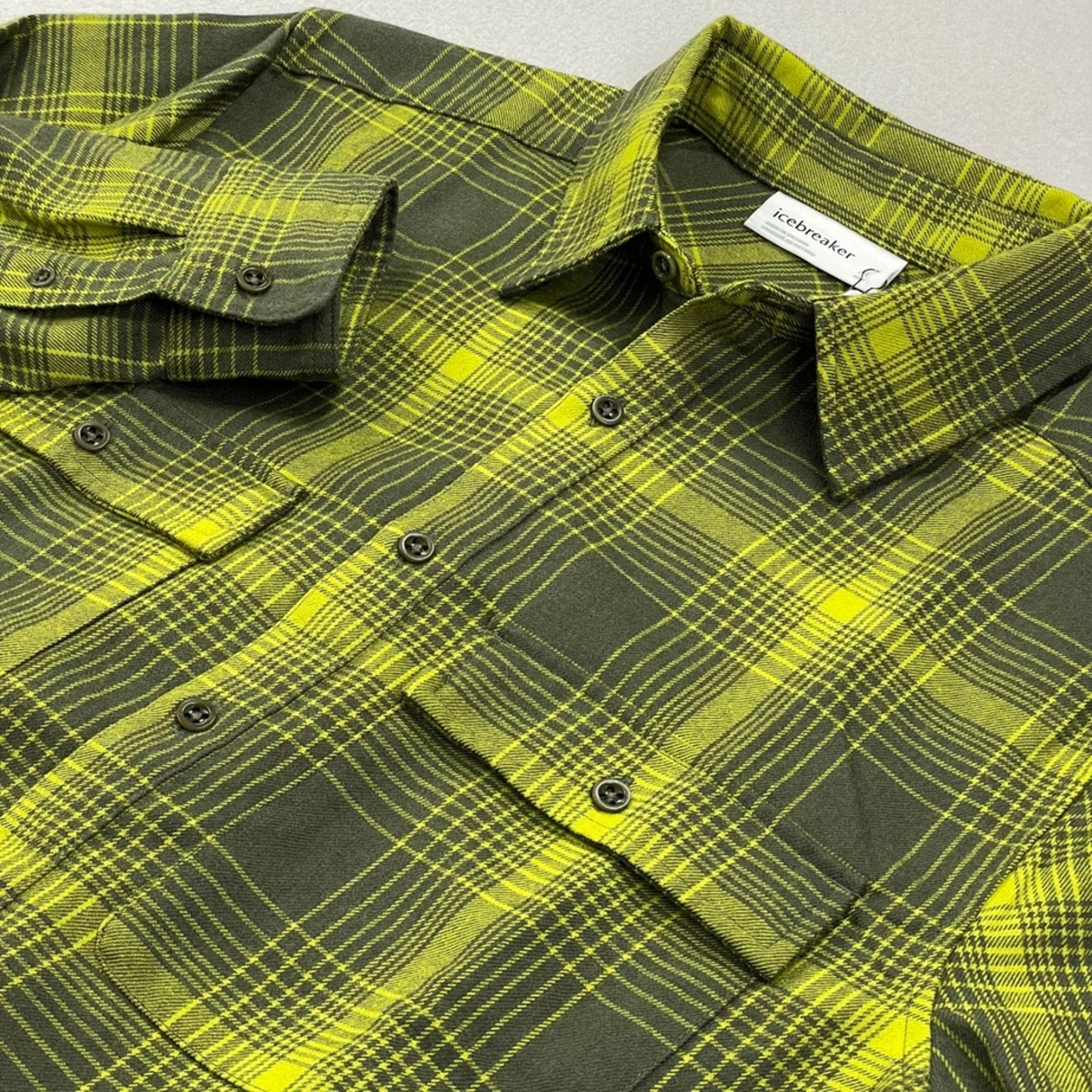 Icebreaker Dawnder Shirt Mens Medium Green Plaid Merino Wool Flannel Long Sleeve