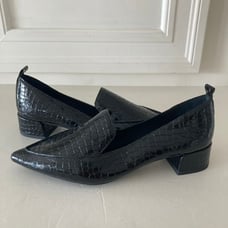 NWOT Jeffery Campbell Free People Pointed Toe Black Crocodile Leather Loafers 8
