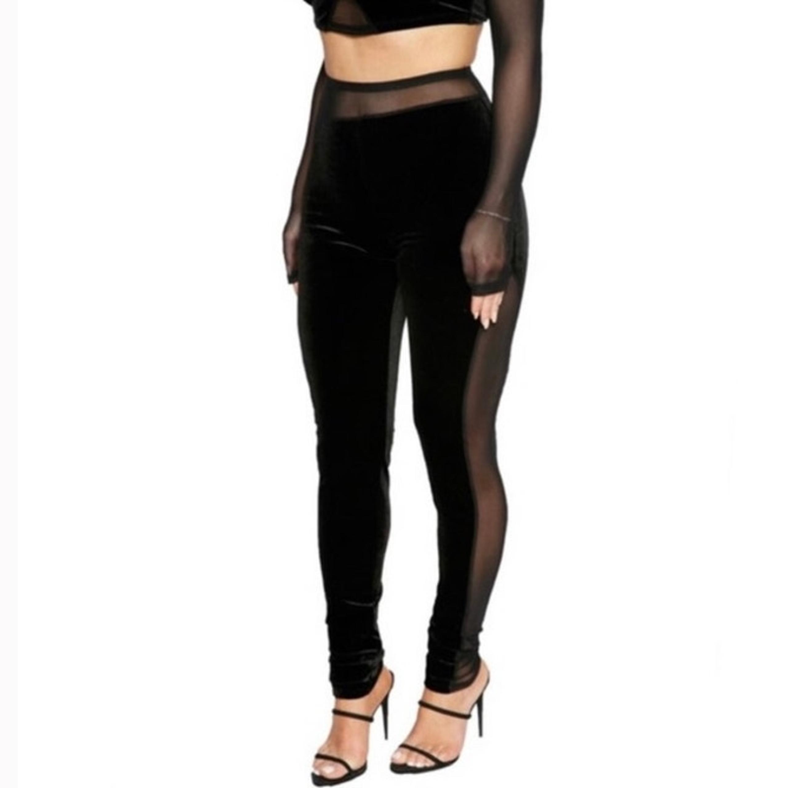 Naked Wardrobe Sz XL Black A Little Meshed Up Velvet Mesh Leggings sexy sheer