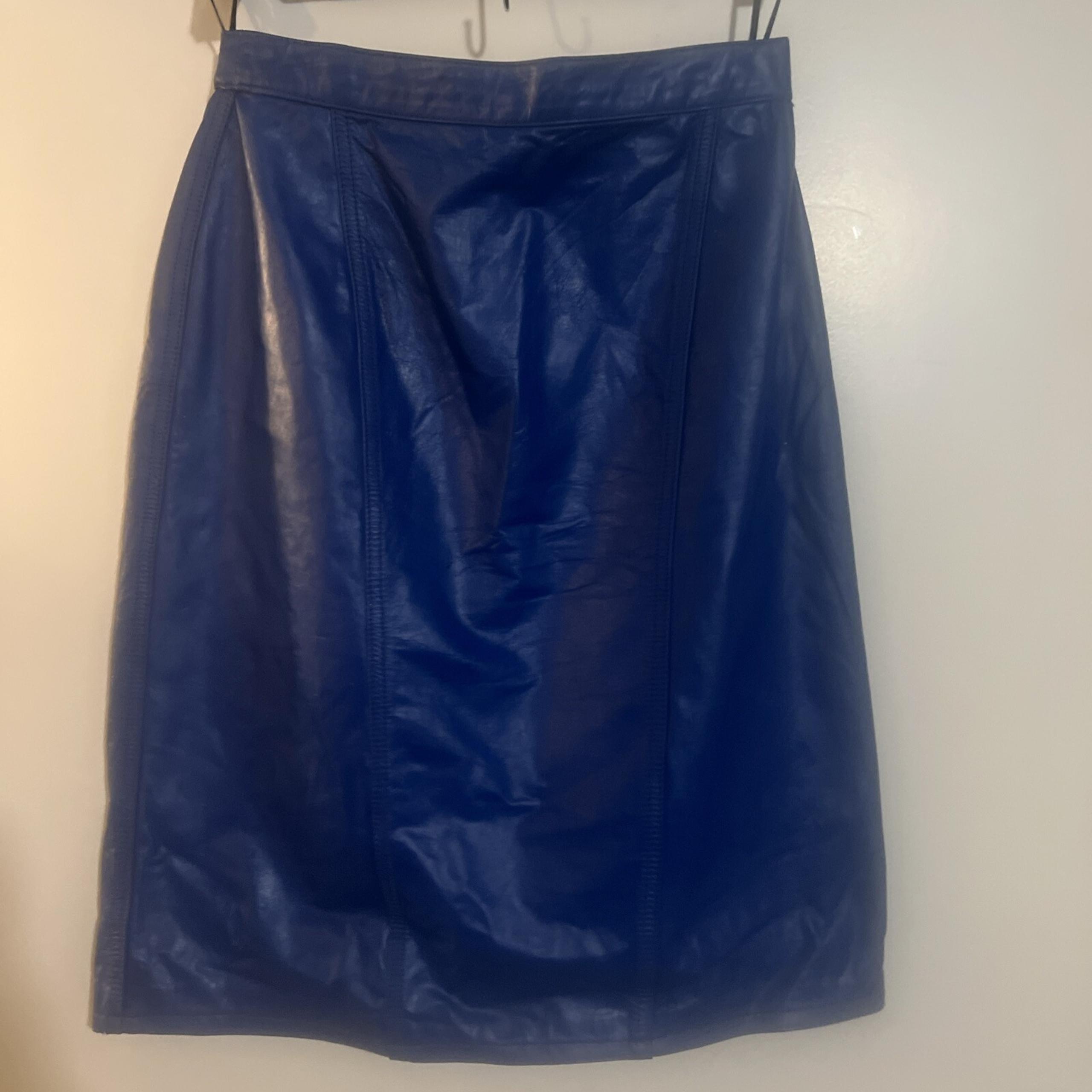 Winlit Genuine Leather Pencil Skirt Blue 26" Waist Vintage Work Boss Slit Back