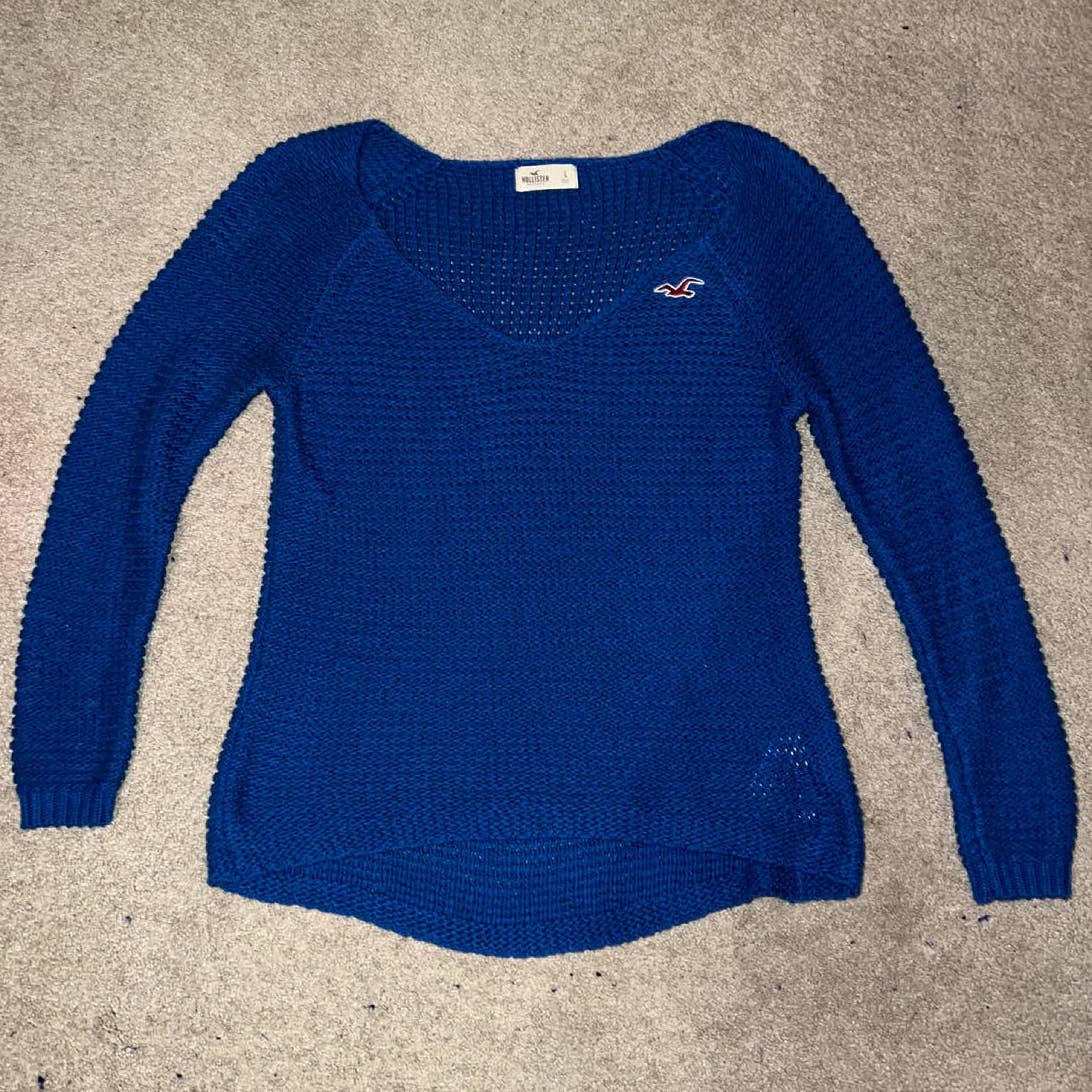 Hollister Co vneck blue woven knit sweater size L