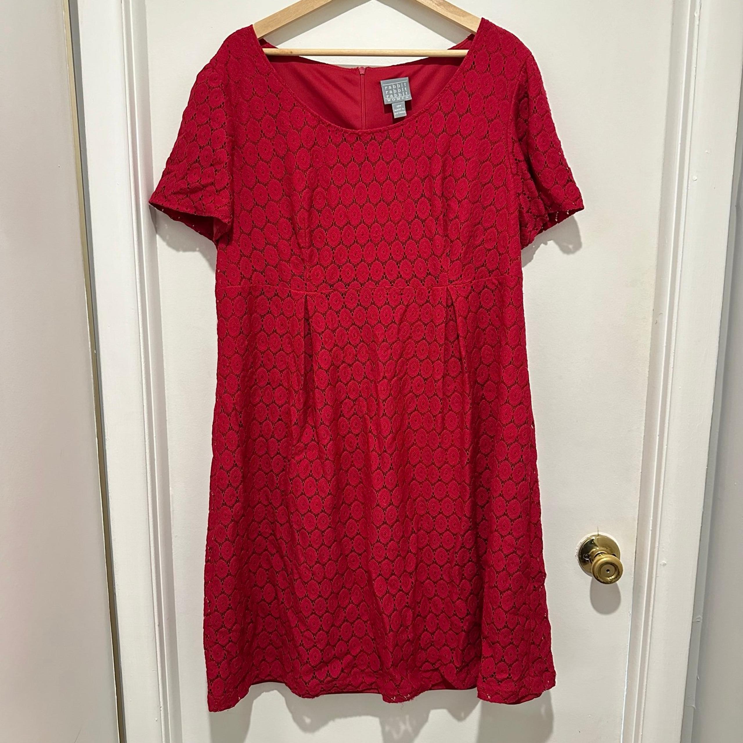Rabbit Rabbit Rabbit Dress Size 18 Red Short Sleeves Fit And Flair Women Dress