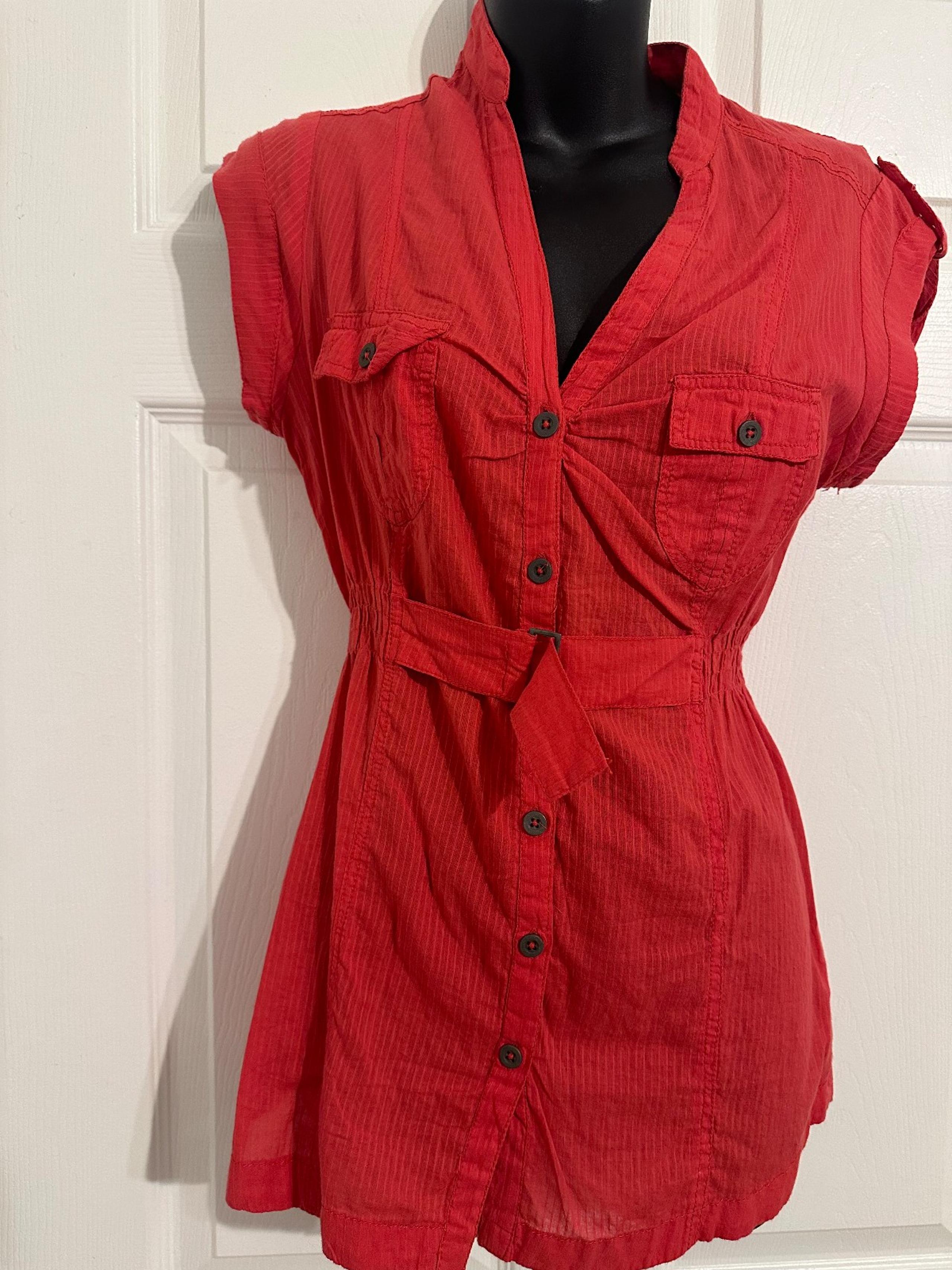 Bershka Red Button Down Tunic with Collar