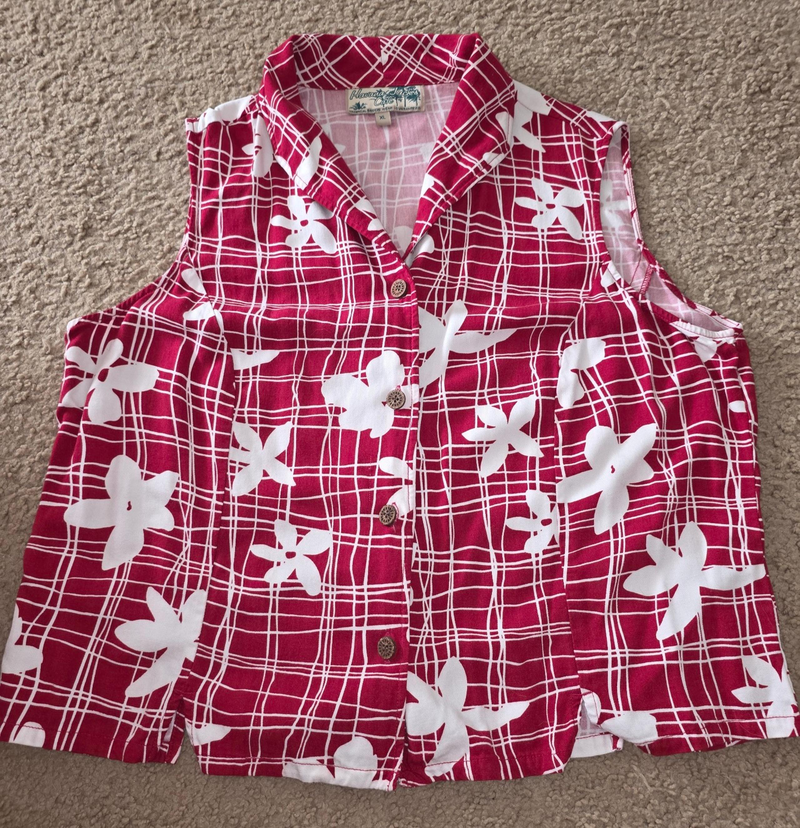 Havana Jacks Cafe Womens Tropical Floral Sleeveless Button Front Shirt Size XL
