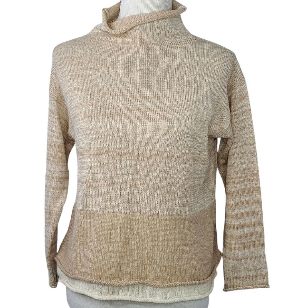 Krista Larson Sweater Mock Neck Layered Tan Beige Wearable Fiber Art Lagenlook