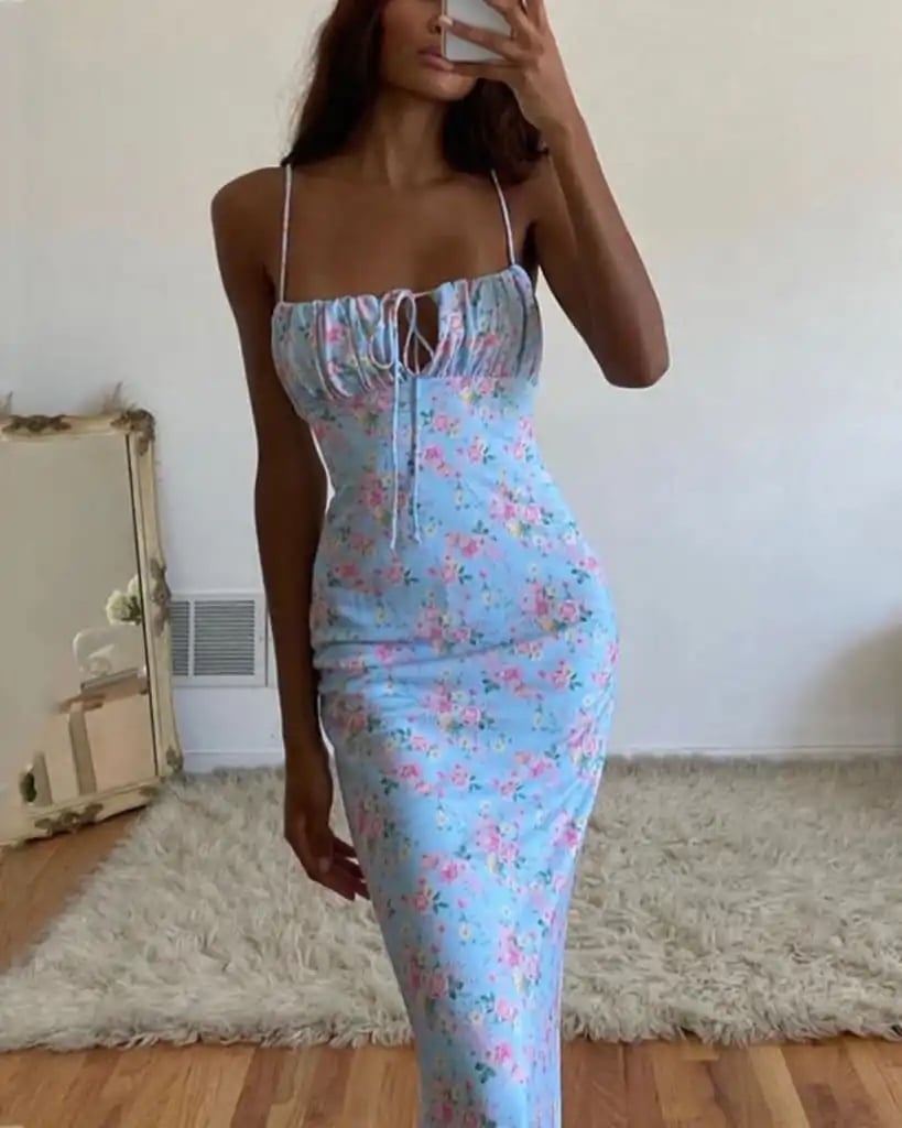 HOUSE OF CB RAPHAEL PALE BLUE FLORAL SUMMER MAXI DRESS