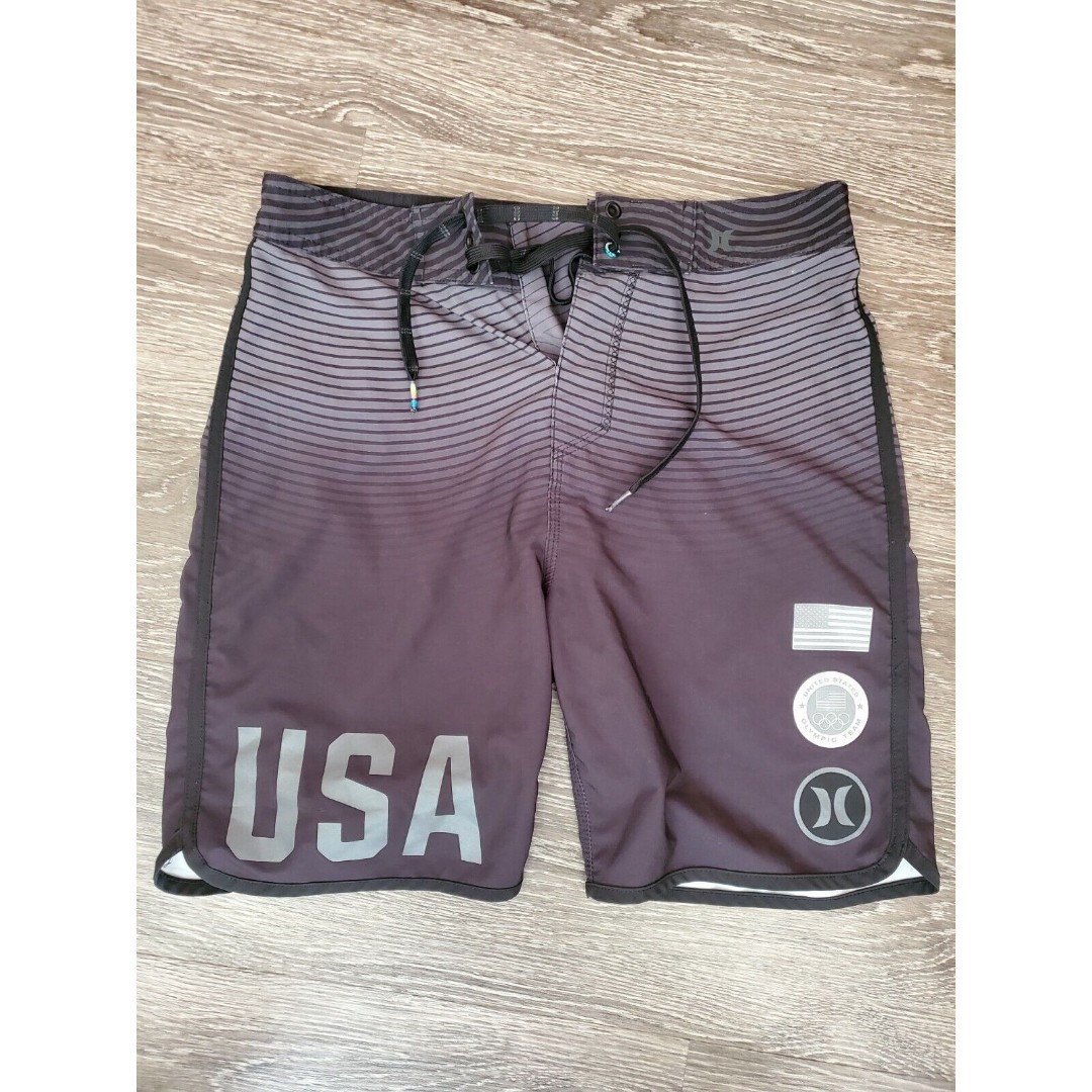 Hurley Phantom USA Olympic Team Board Shorts Swim Trunks Mens 28 Black Gray