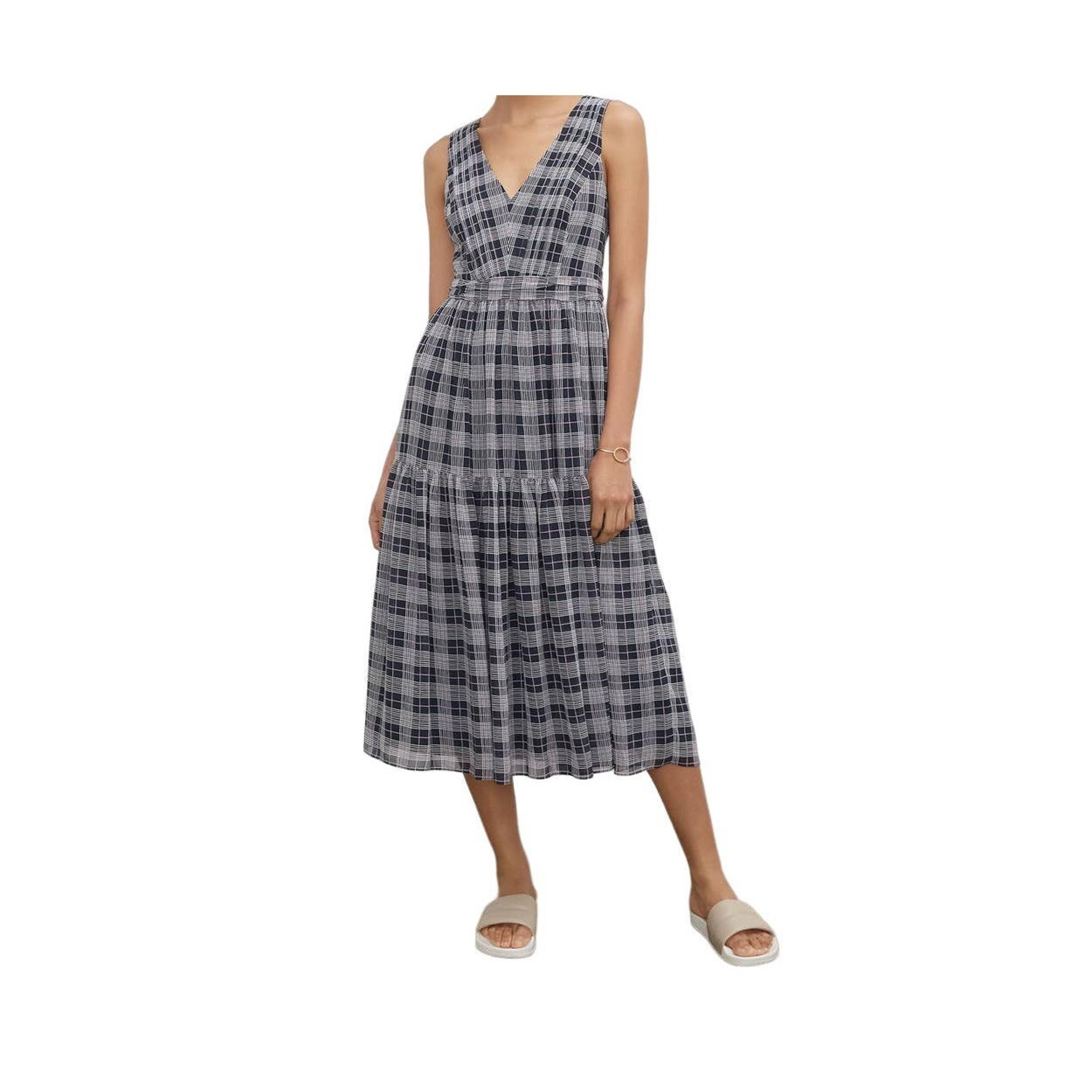Club Monaco Women's Blue Plaid Cross Back Sleeveless Midi Dress Size 4