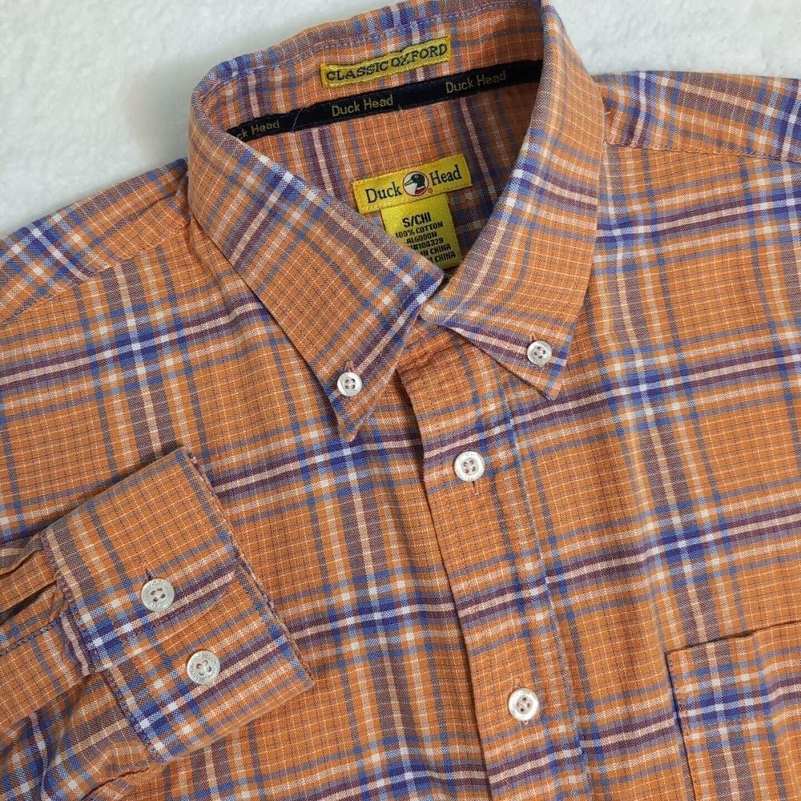Duck Head Classic Oxford Small Cotton Orange Plaid Long Sleeve Button Down Shirt
