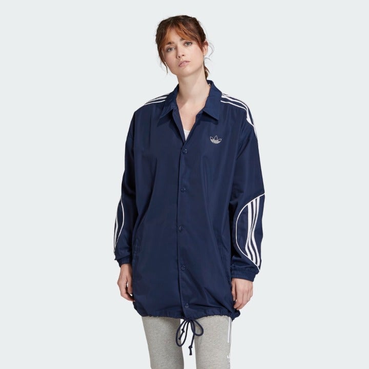 Adidas Originals Coach Night Indigo Blue White Long Jacket. Size M. Style:FM1951