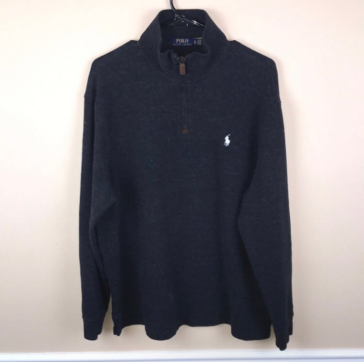 Polo Ralph Lauren Men's Charcoal Quarter Zip-Up Pullover Sweater