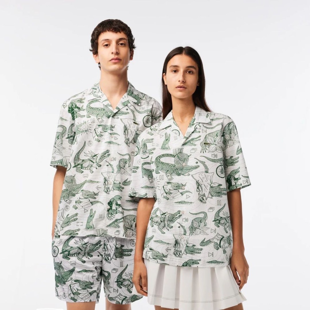 Lacoste x Netflix Short Sleeve Printed Shirt in White/Green