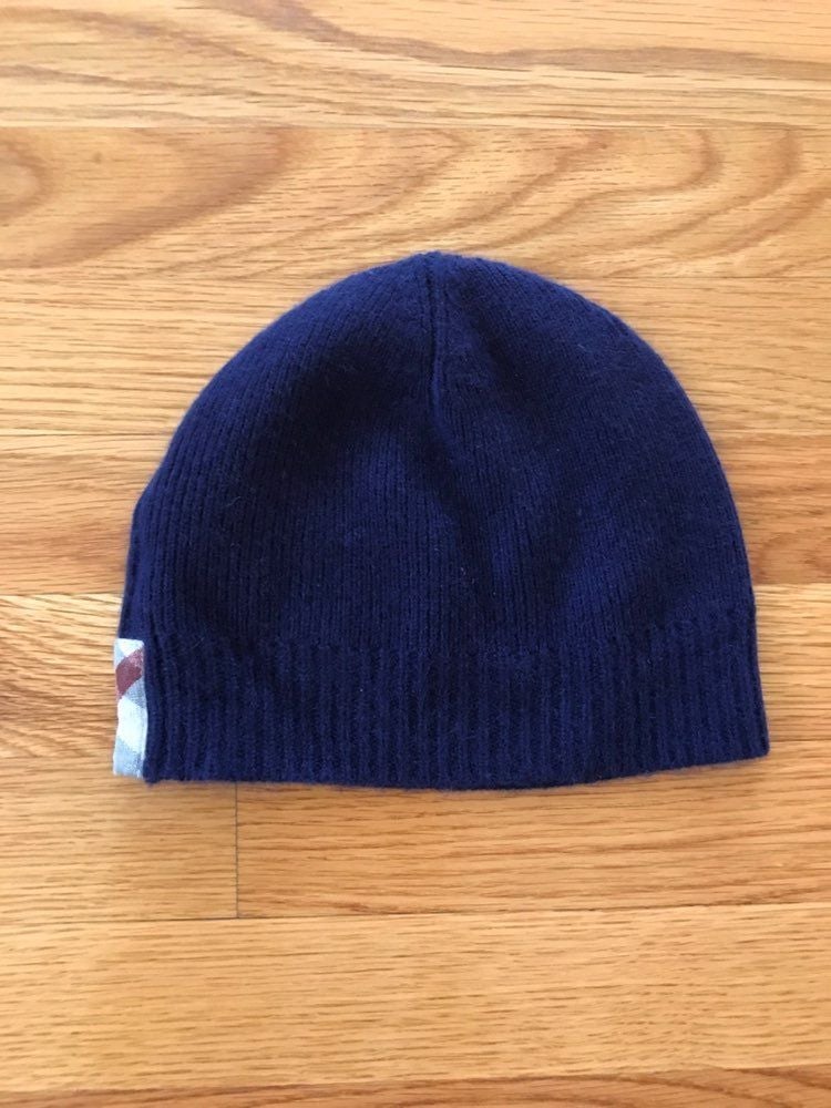 Burberry Children Kids Boys Girls Unisex Beanie Hat Navy Nova Check Cashmere M/L