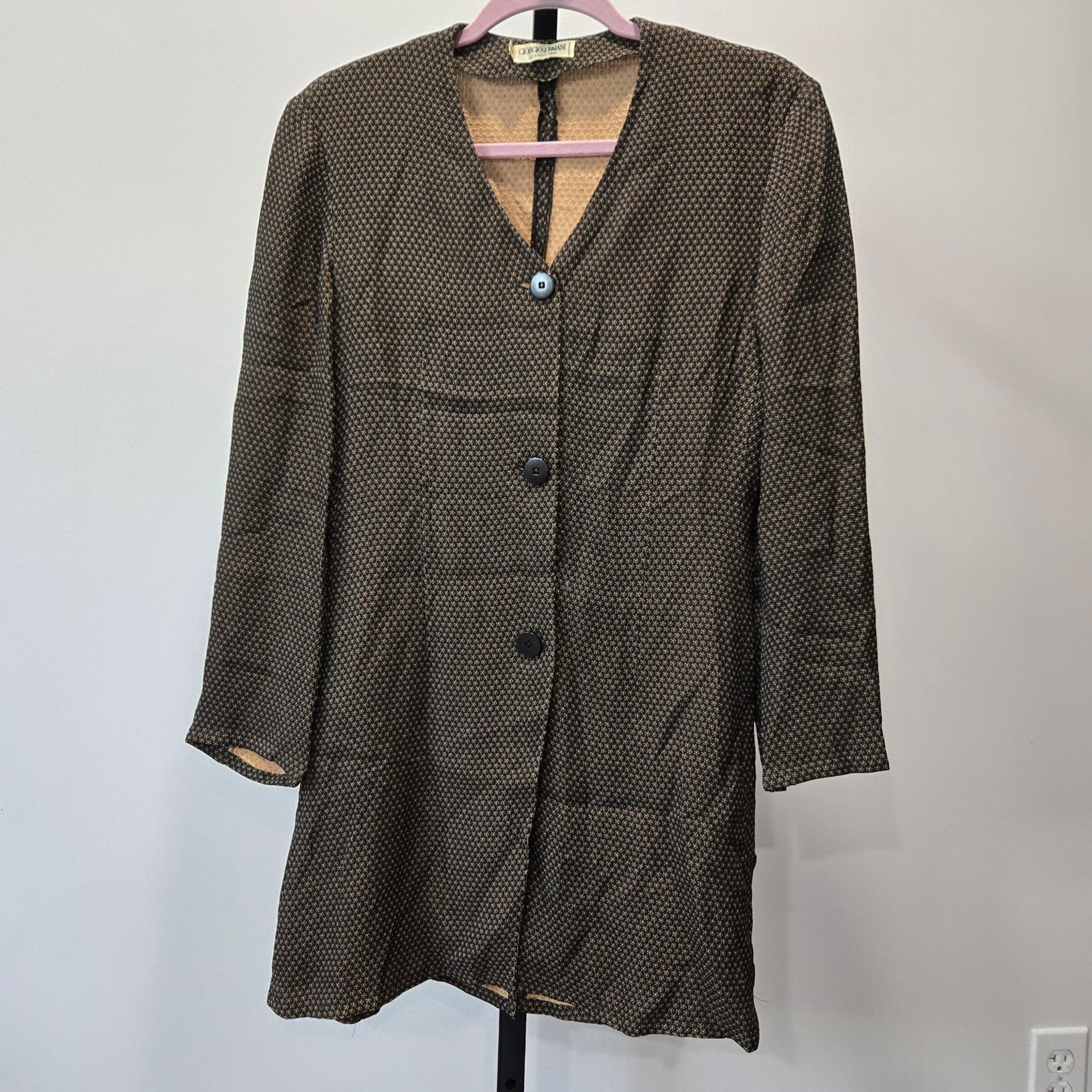 Vintage Georgio Armani Long Sleeve Tunic Top Jacket Button Front Micro Floral 4