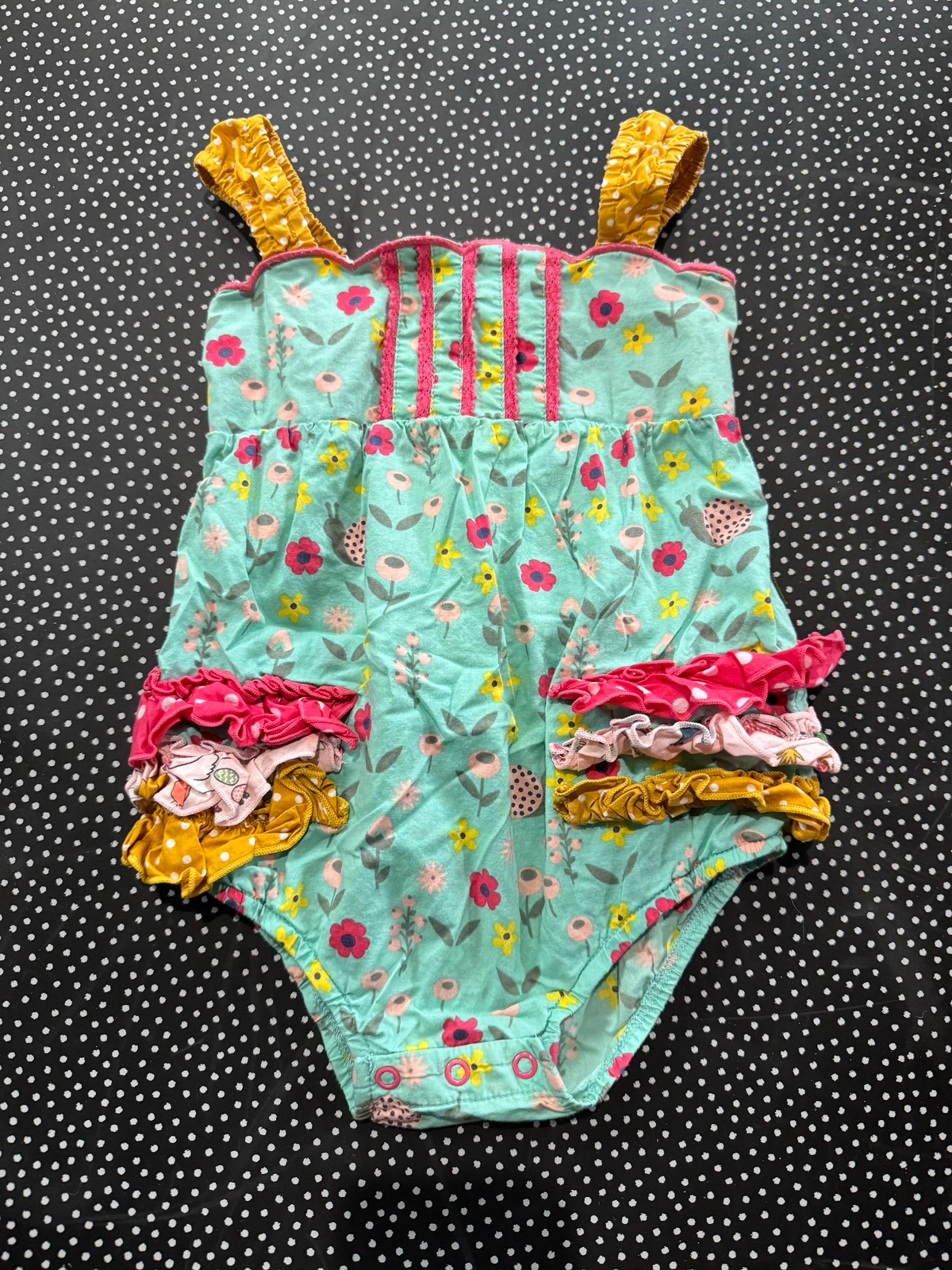 Matilda Jane Baby Girl Floral Teal Pink Ruffle Onesie