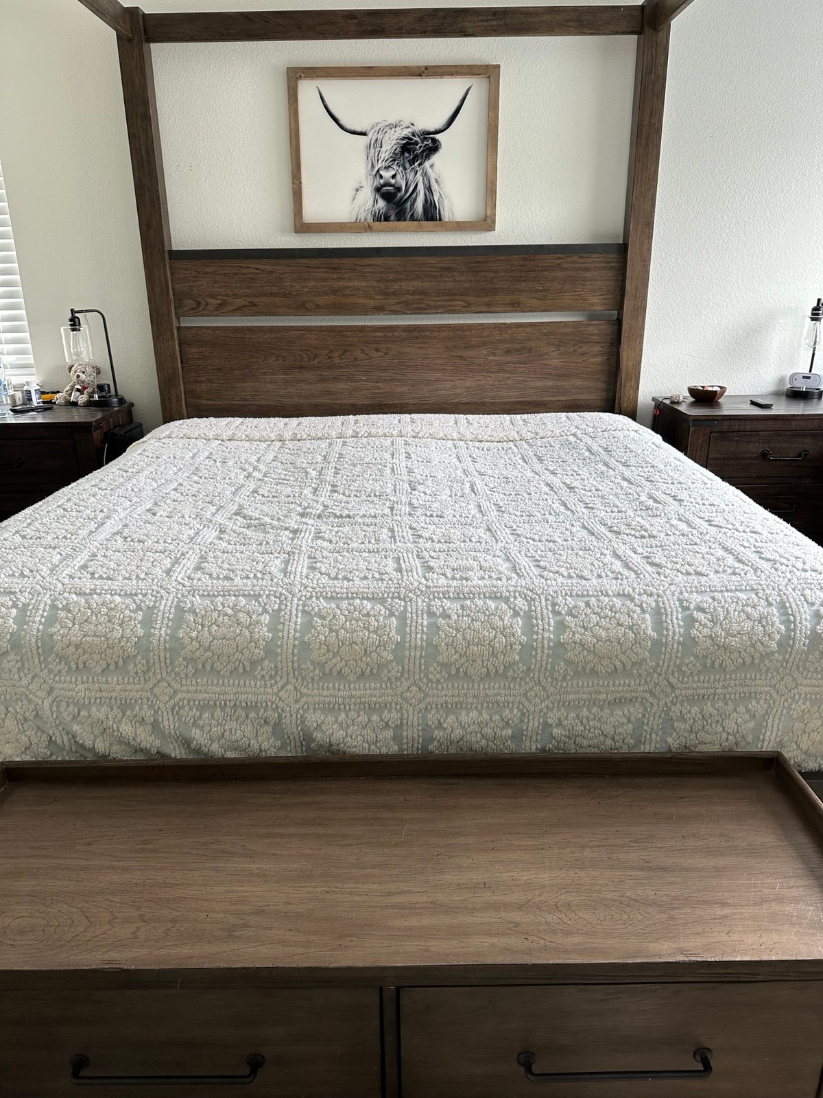 Vintage Chenille Bedspread Creamy White King Size