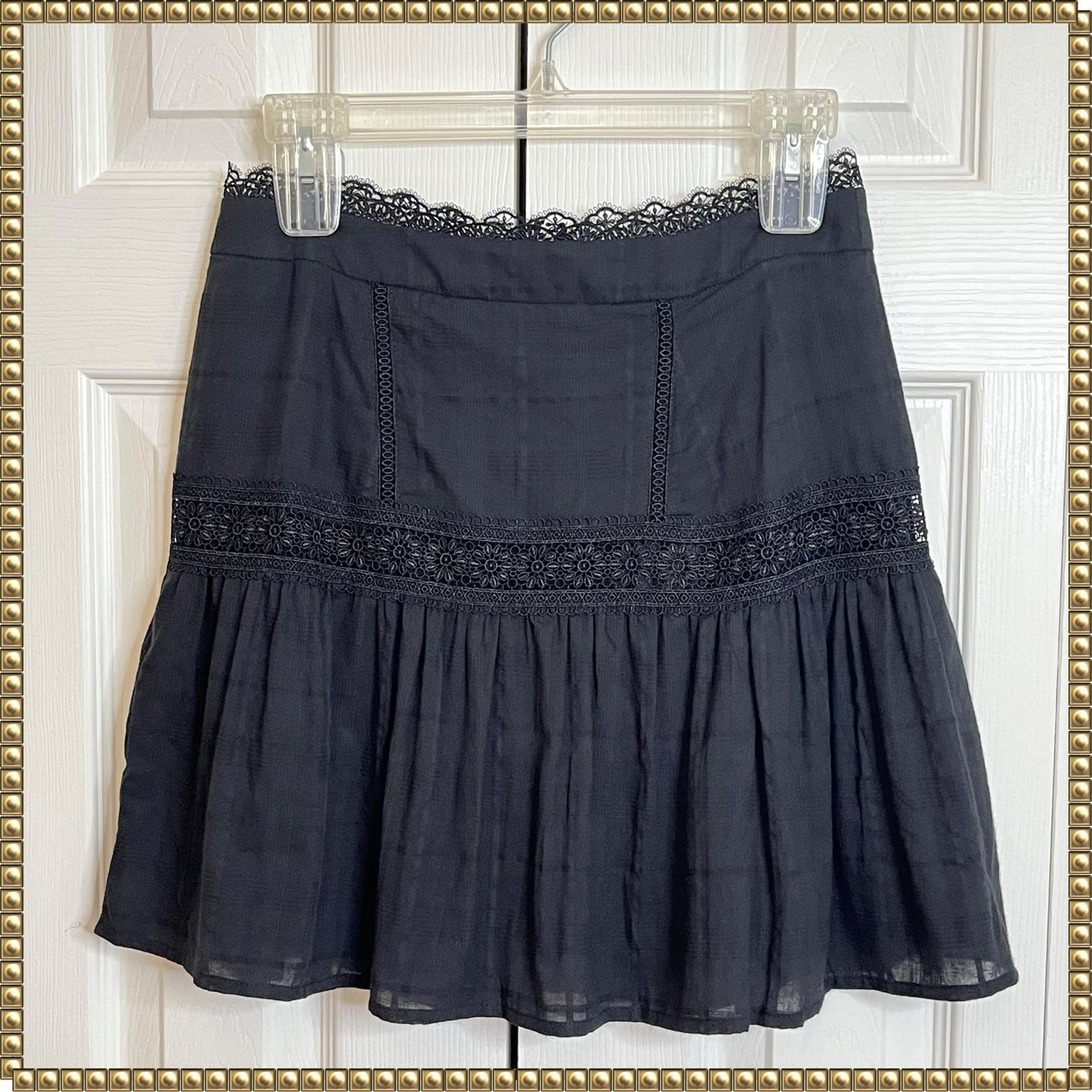 NWT Free People Endless Rose Black Fit and Flare Lace Mini Skirt Size Medium