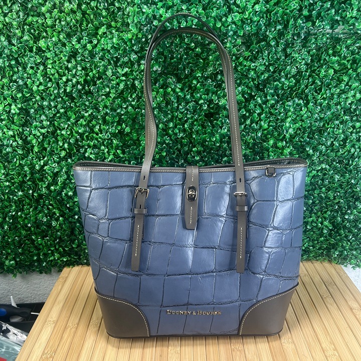 New Dooney & Bourke Leather Denison Dover Large Shoulder Bag Steel Blue Tote