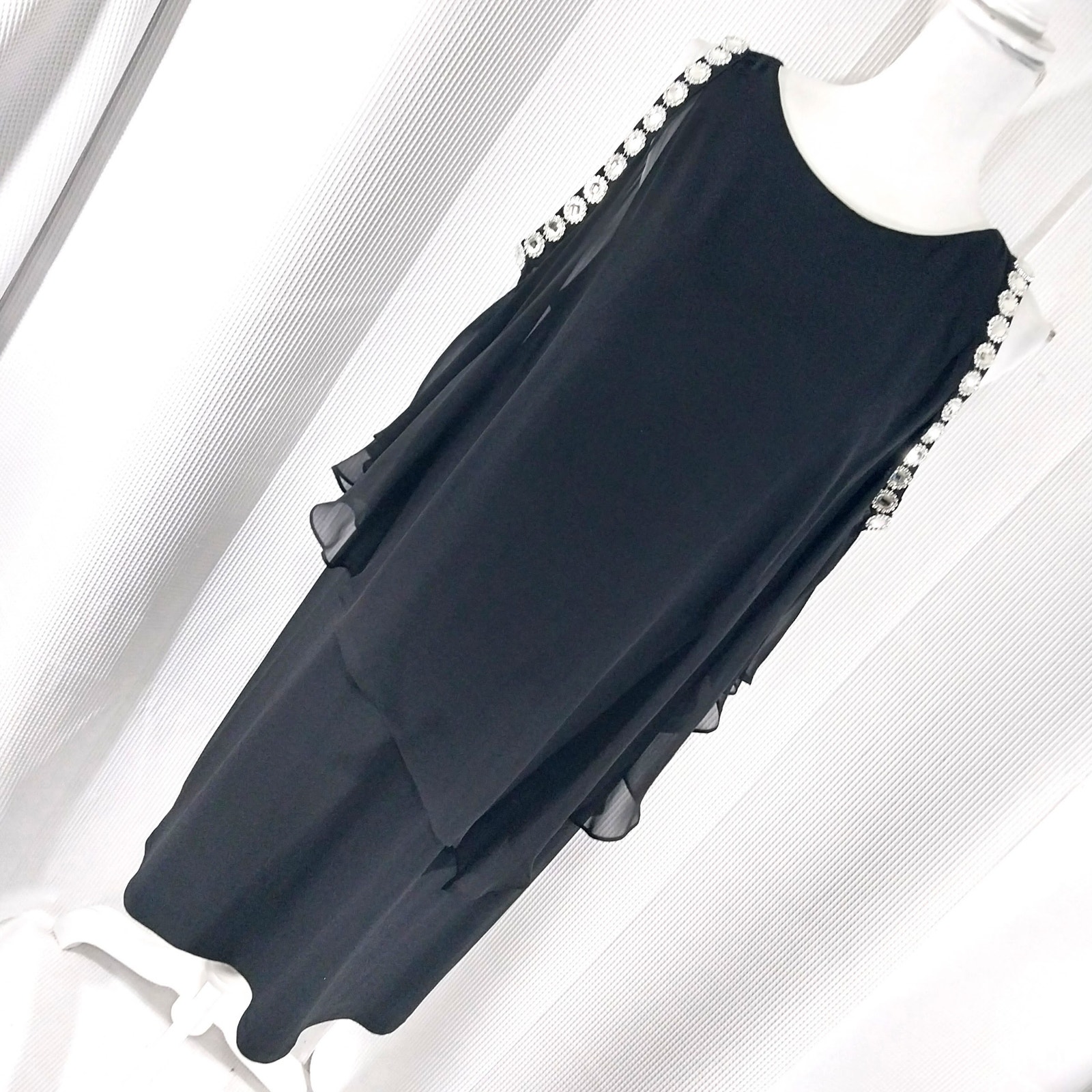 NWOT! MSK! RICH, DRAPEY BLACK CHIFFON & RHINESTONE TRIMMED, LAYERED DRESS! SZ XL