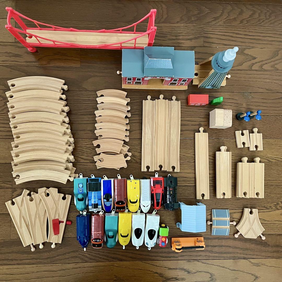 Brio and other wooden train sets (tracks, vehicles, bridges, buildings)