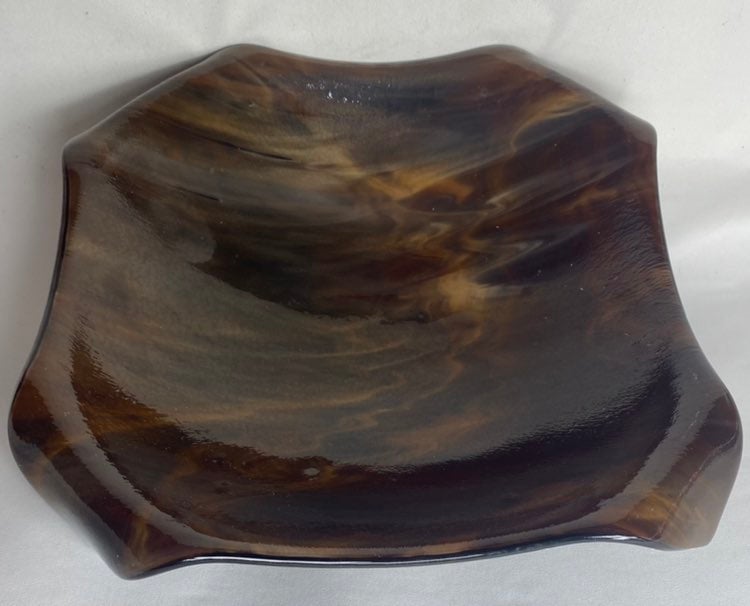 ANDREW GALVIN GLASS WORKS 2000 Brown Slag Art Glass Bowl SIGNED