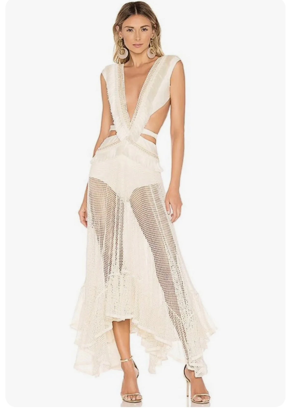 PATBO Mesh & Fringe Maxi Dress Size 6/Medium
