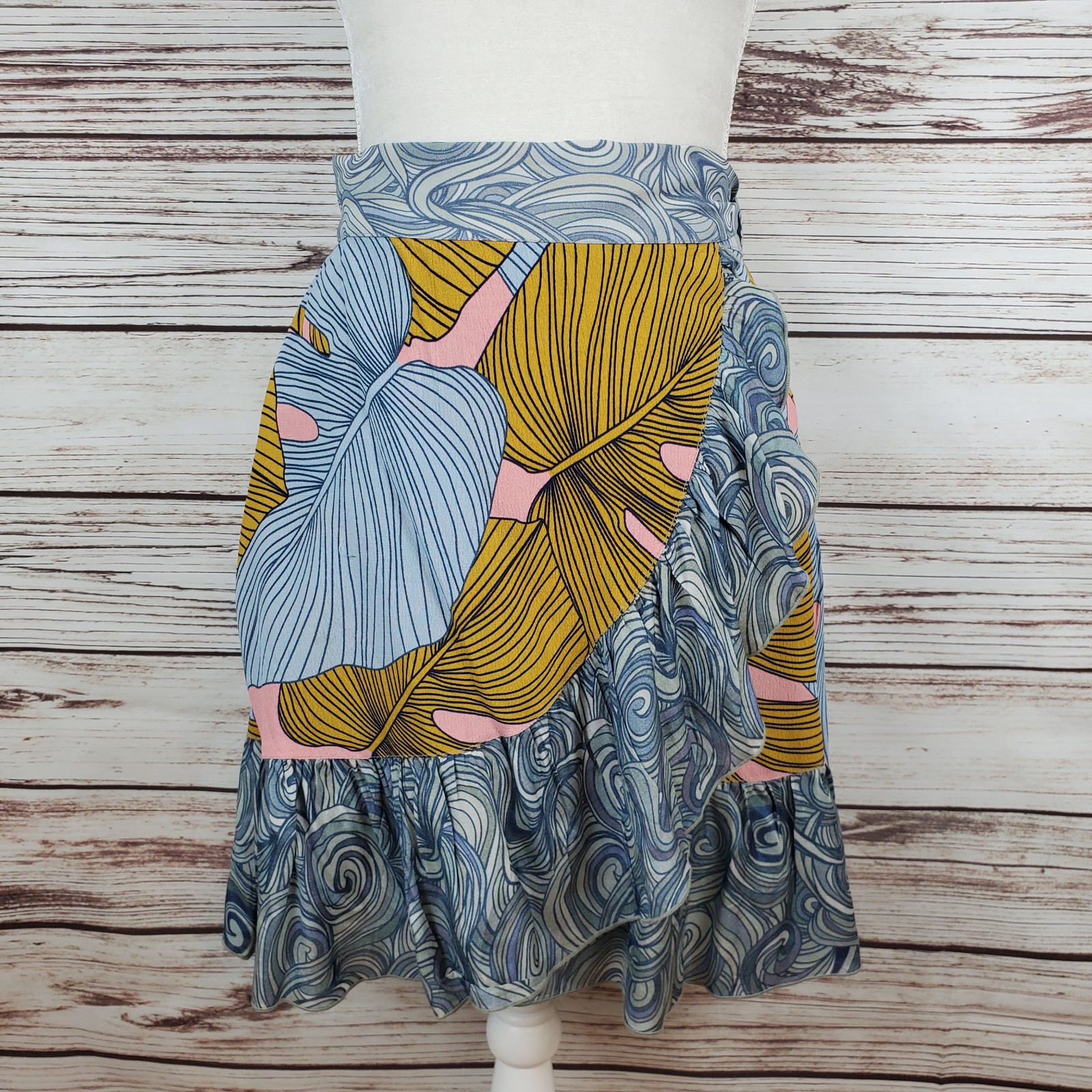NWT Bl^nk Bl-nk Anthropologie Womens XS Samantha Palm Swirl Wrap Skirt Ruffle