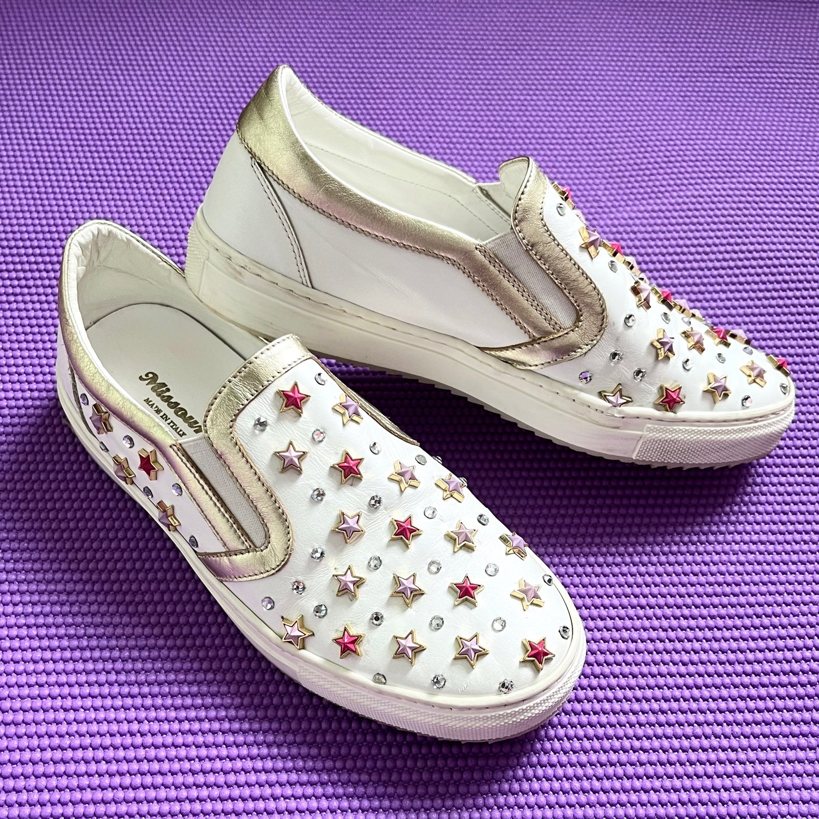 MISSOURI jewels crystals studs embellished leather sneakers slid on 36