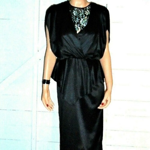 Vintage Isadora Black Silver floral Lace Nylon Dress 6