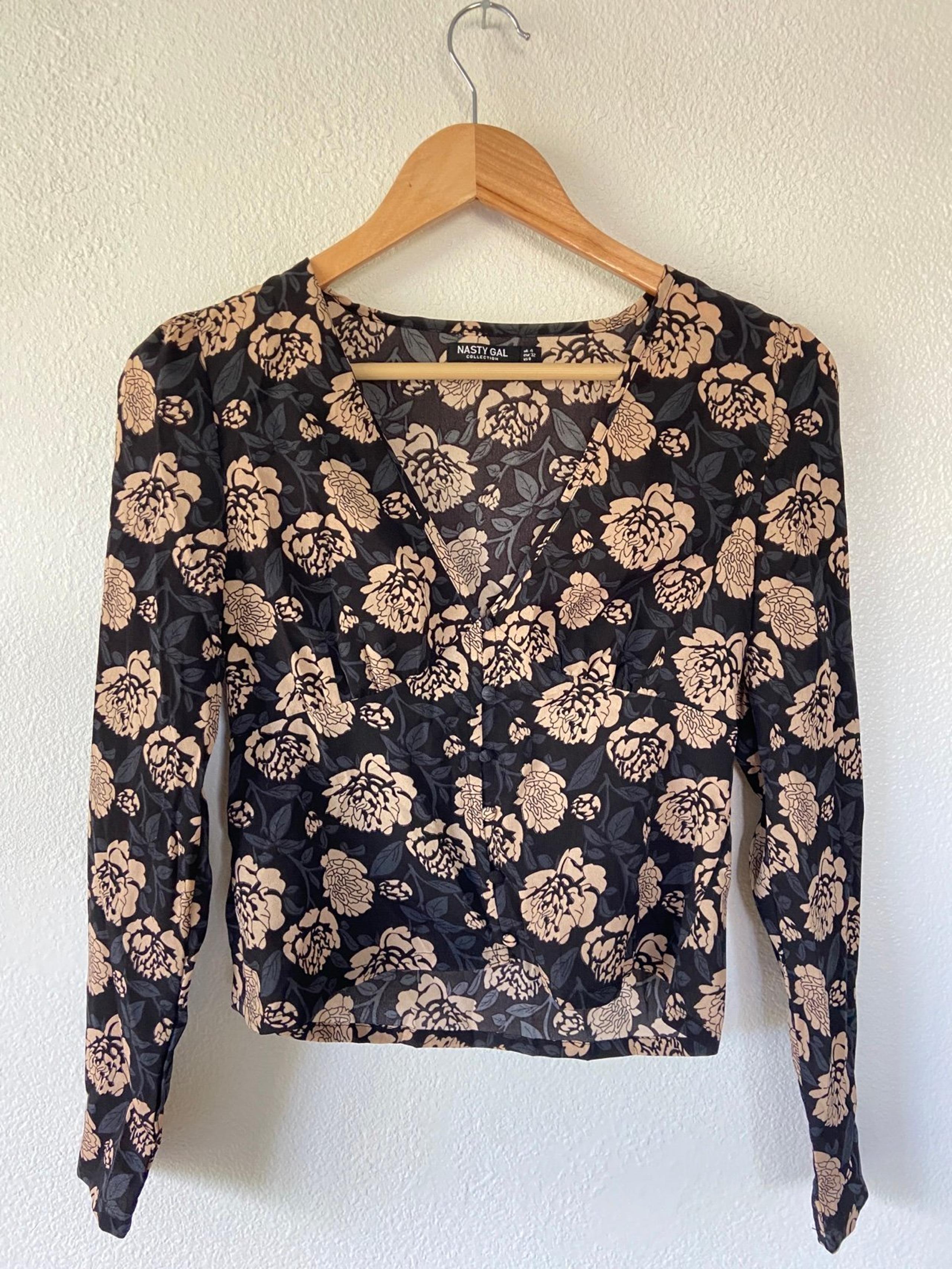 Nasty Gal floral V-neck blouse
