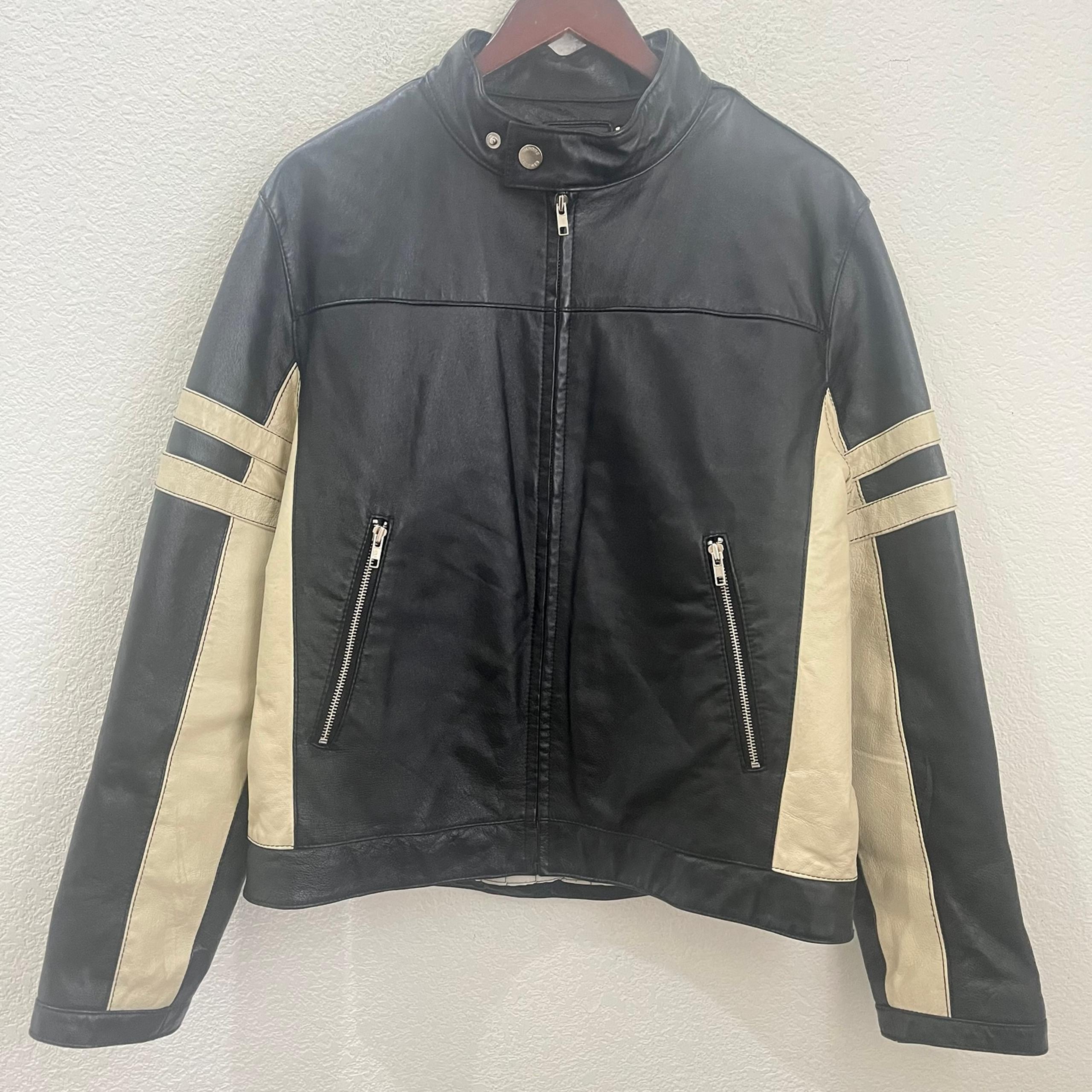 Wilsons Leather M. Julian Cafe Racer Biker Striped Black Jacket Mens Sz M
