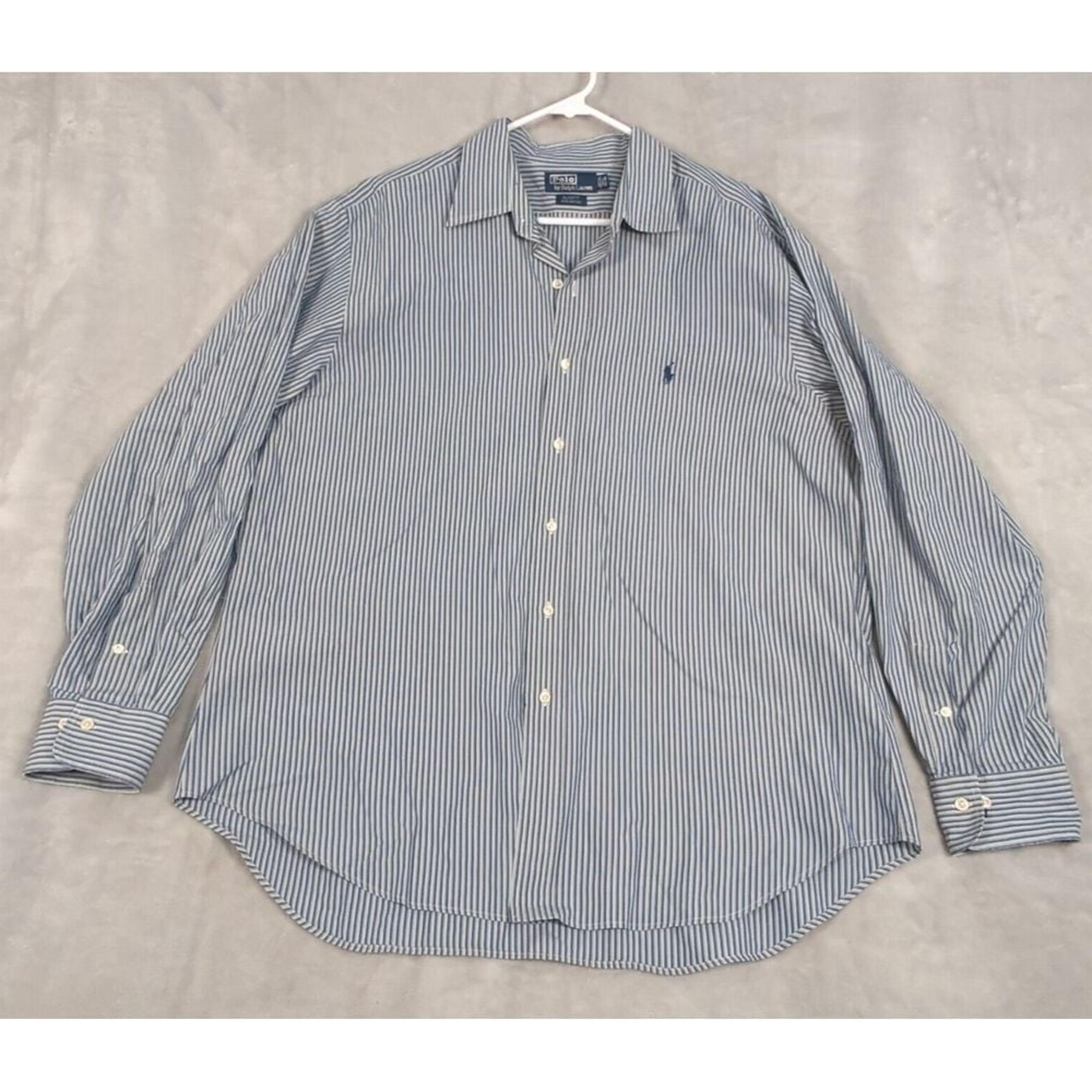 Ralph Lauren Alcott Shirt Mens Large Blue Striped 100% Cotton Long Sleeve
