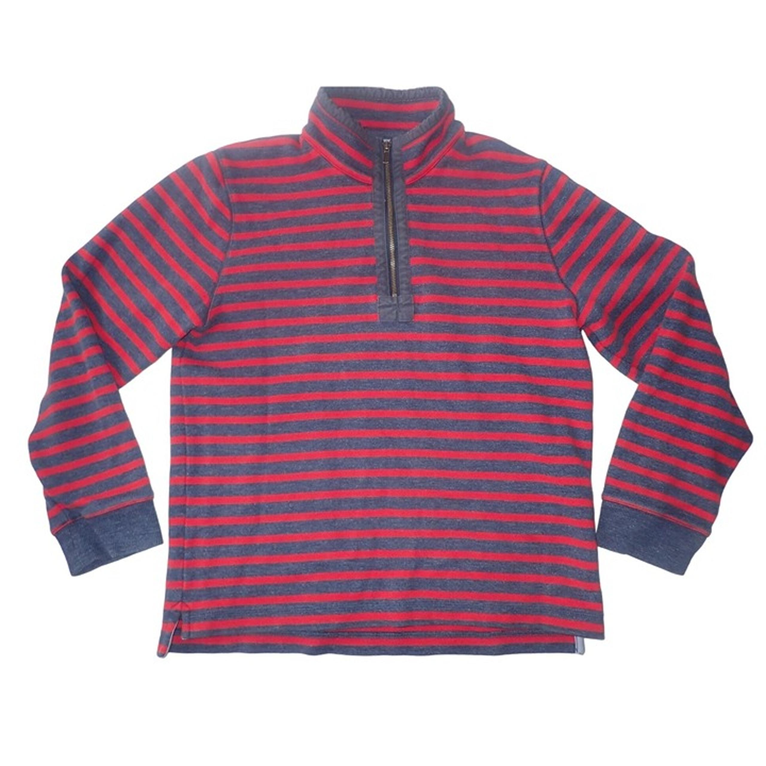 L.L.Bean Mens Traditional Fit Red & Navy Striped 1/4 Zip Pullover Shirt Cotton M