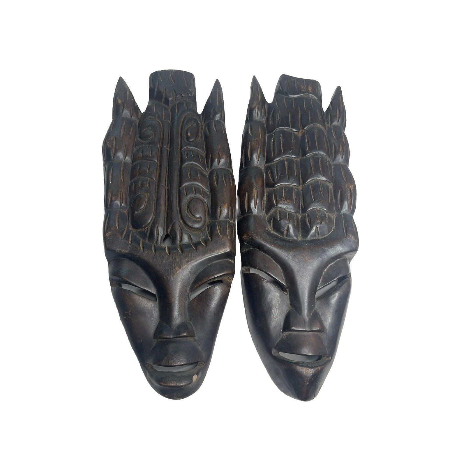 Vintage Face Mask Hand Carved Wooden South African Tribal (2) - 18 Inches