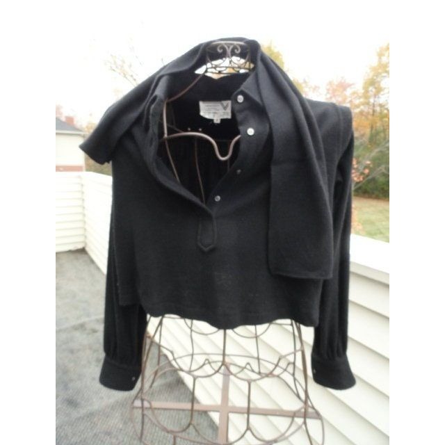 Vtg 1970’s VALENTINO Boutique Black Crop Blouse Scarf Size 4 Wool Angora Roma