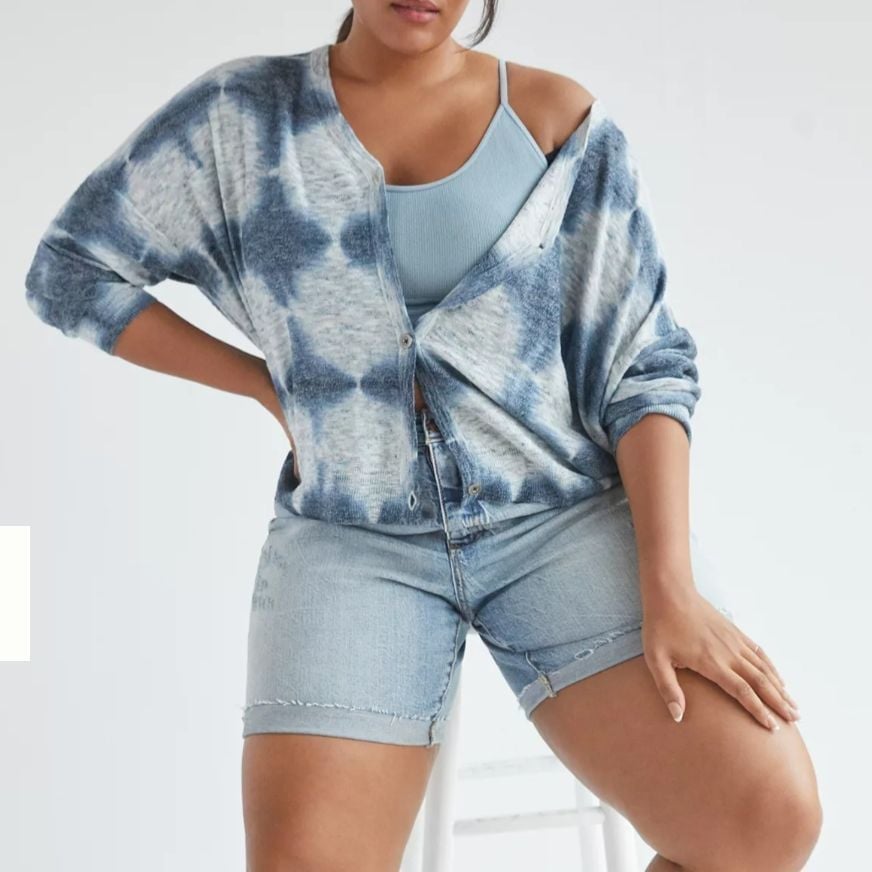 Pilcro Anthropologie Linen Blend Tie-die Cardigan Sz MP Boho Relaxed Beach Grung