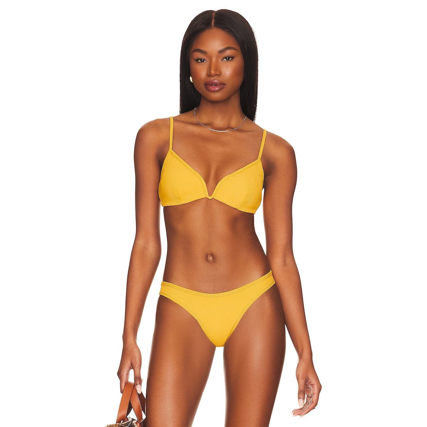 L*Space Helena Sunshine Gold Yellow V-Wire Triangle Bikini Swimsuit Top Size S