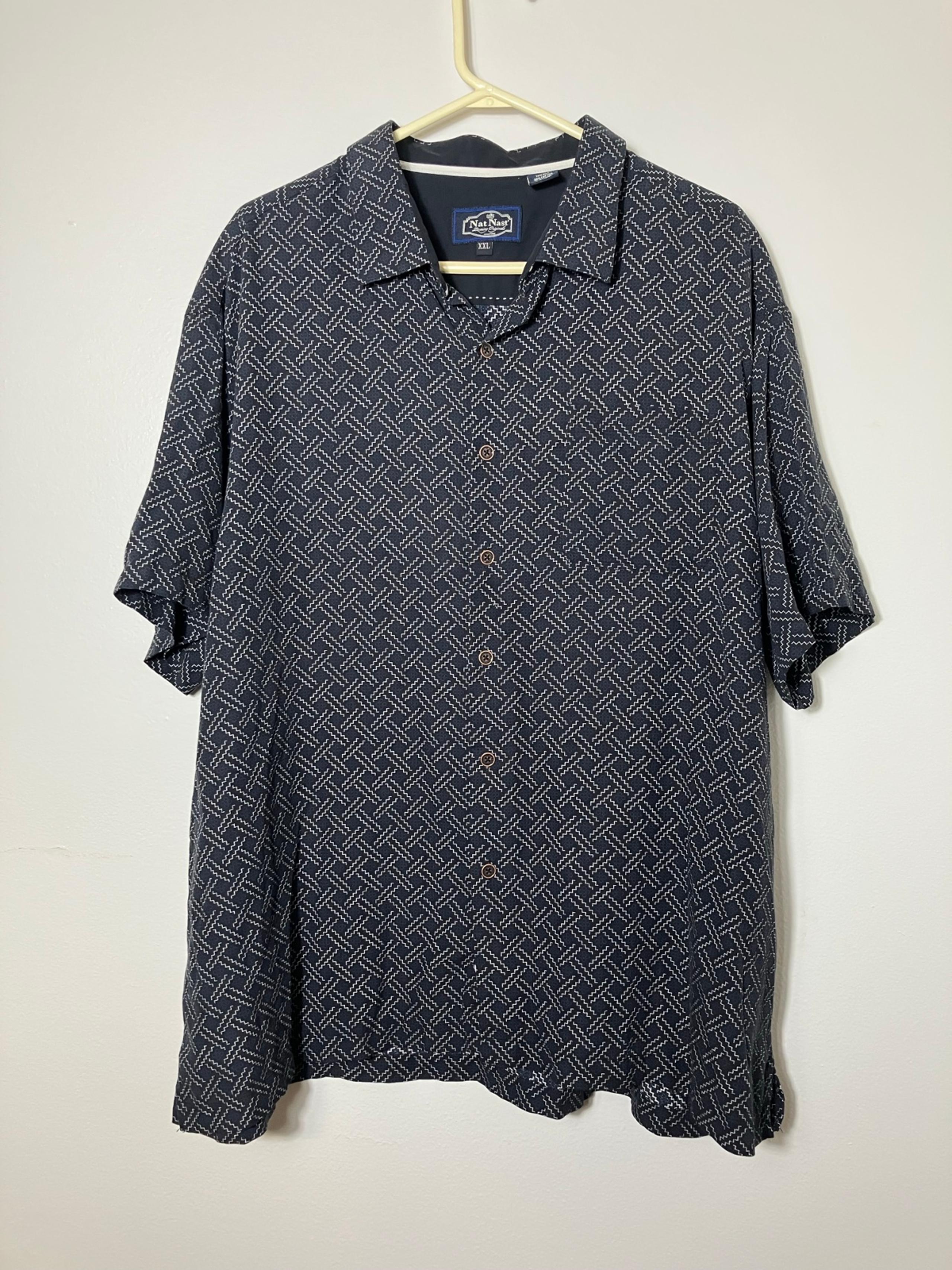 Nat Nast Men's Short Sleeve Button Down Shirt  70% Silk 30% Blue Cotton  Sz XXL