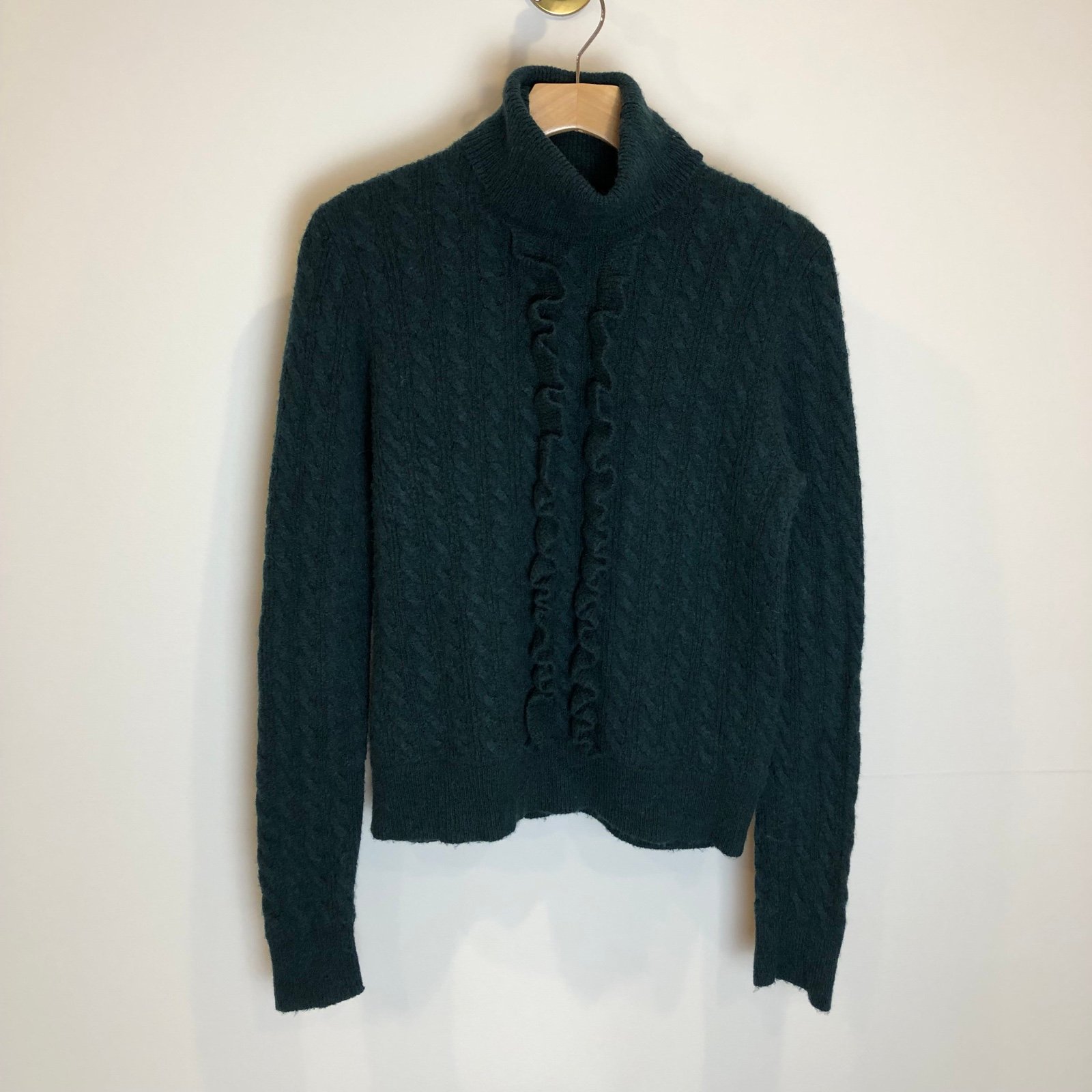 JCrew wool alpaca turtleneck sweater ruffle front cable knit sweatshirt cozy
