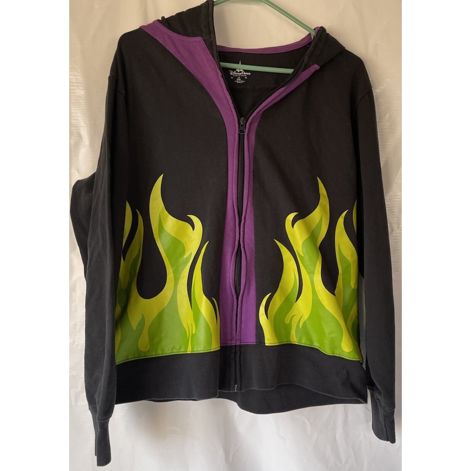 Disney Parks Women's Maleficent Black Flame Zip Up Hoodie with Horns size XXL