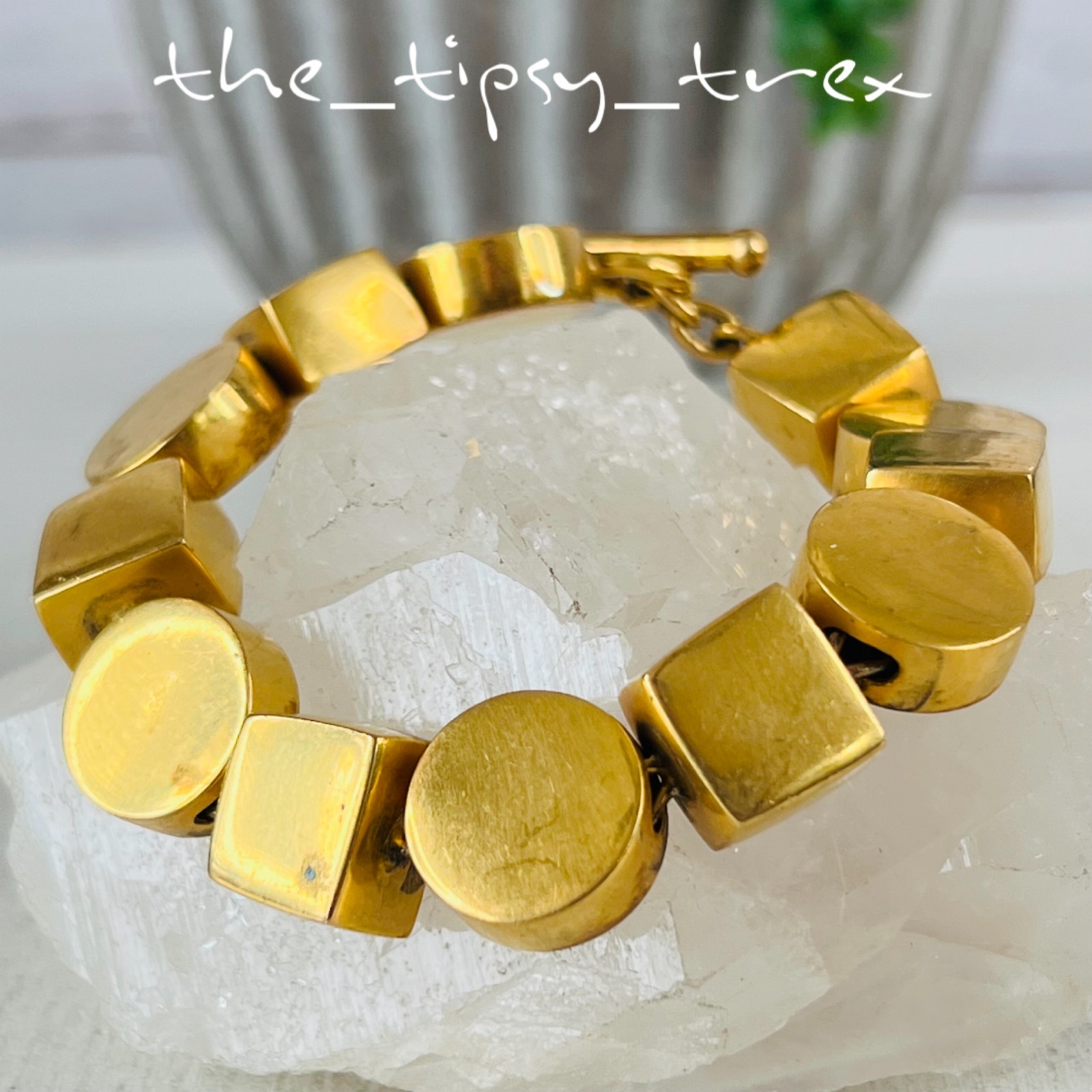 Vintage Steven Vaubel Brass Geometric Link Chunky Bracelet 8in.