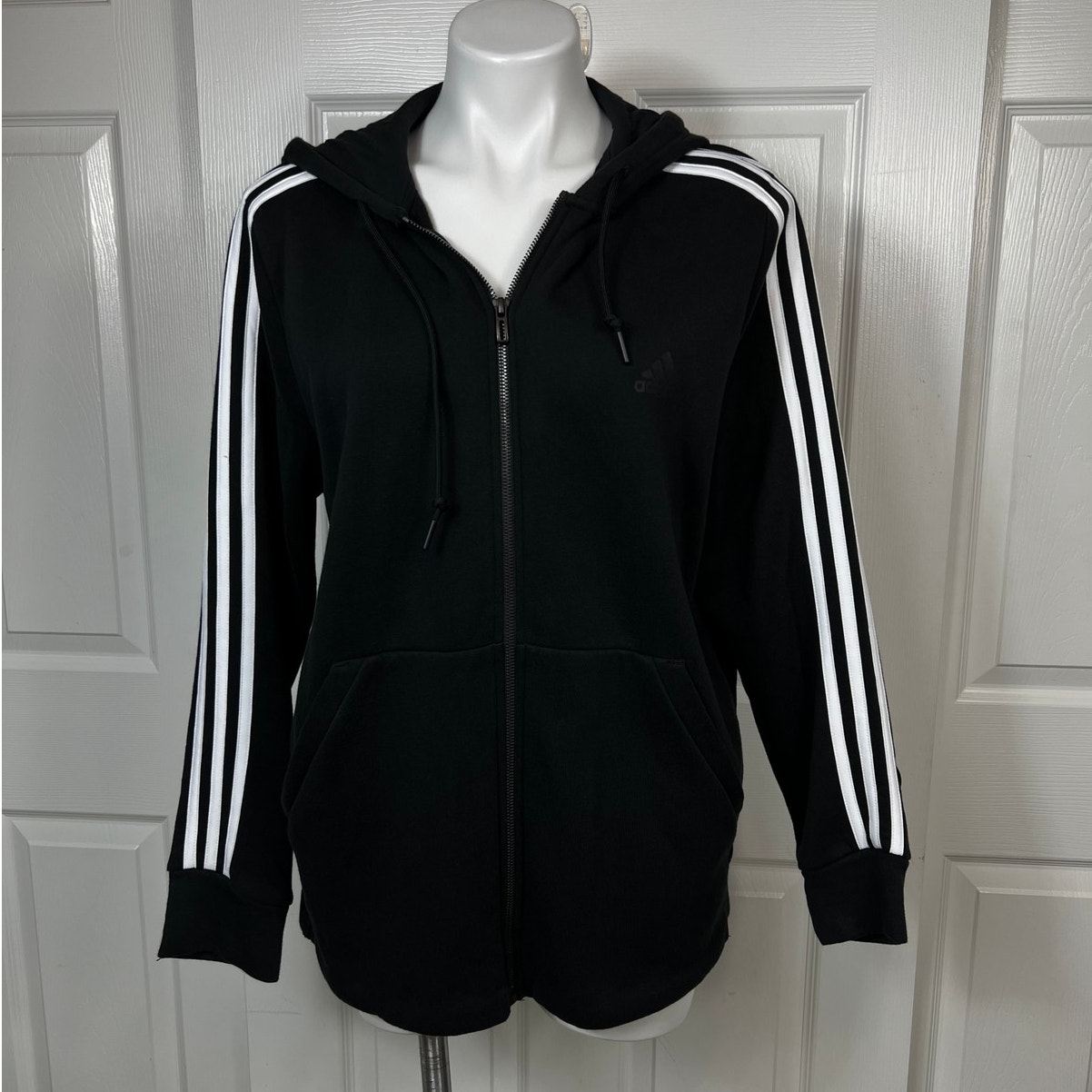 Adidas Women's EssentialsJacket 3-Stripes Full Zip Hoodie XL Black NEW