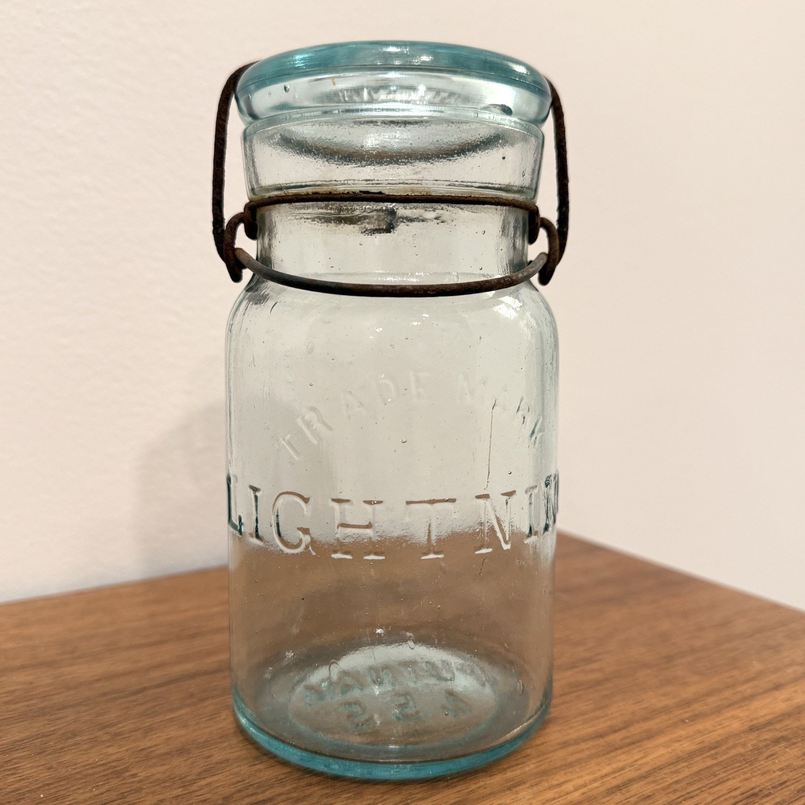 Vintage Putnam Lightning #455 Aqua Fruit Jam Canning Jar Bale Glass Lid 6 1/4