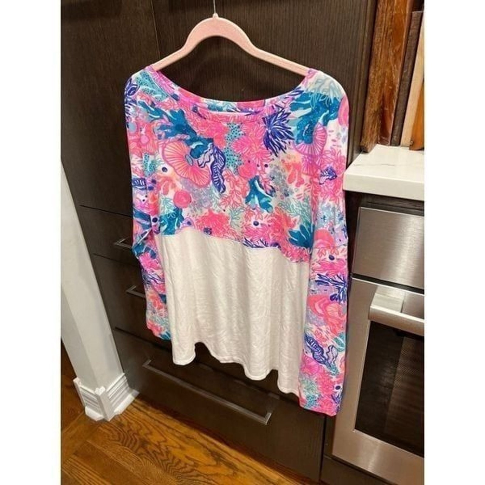 Lilly Pulitzer Finn Top Long Sleeve Multi Seaside Carnivale Sz XXL