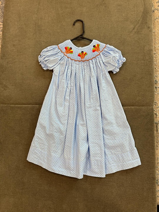 Cecil and Lou 3T Blue Polka Dot Smocked Turkey Dress – Thanksgiving Ready